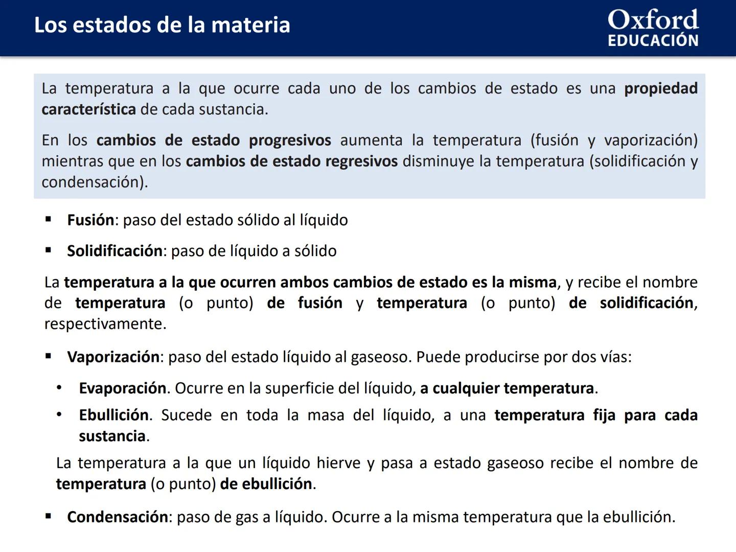 Oxford
EDUCACIÓN
LOS ESTADOS DE
LA MATERIA
Física y Química
Química
COM
DOMI MINA Los estados de la materia
ÍNDICE DE CONTENIDOS:
☐ Los esta