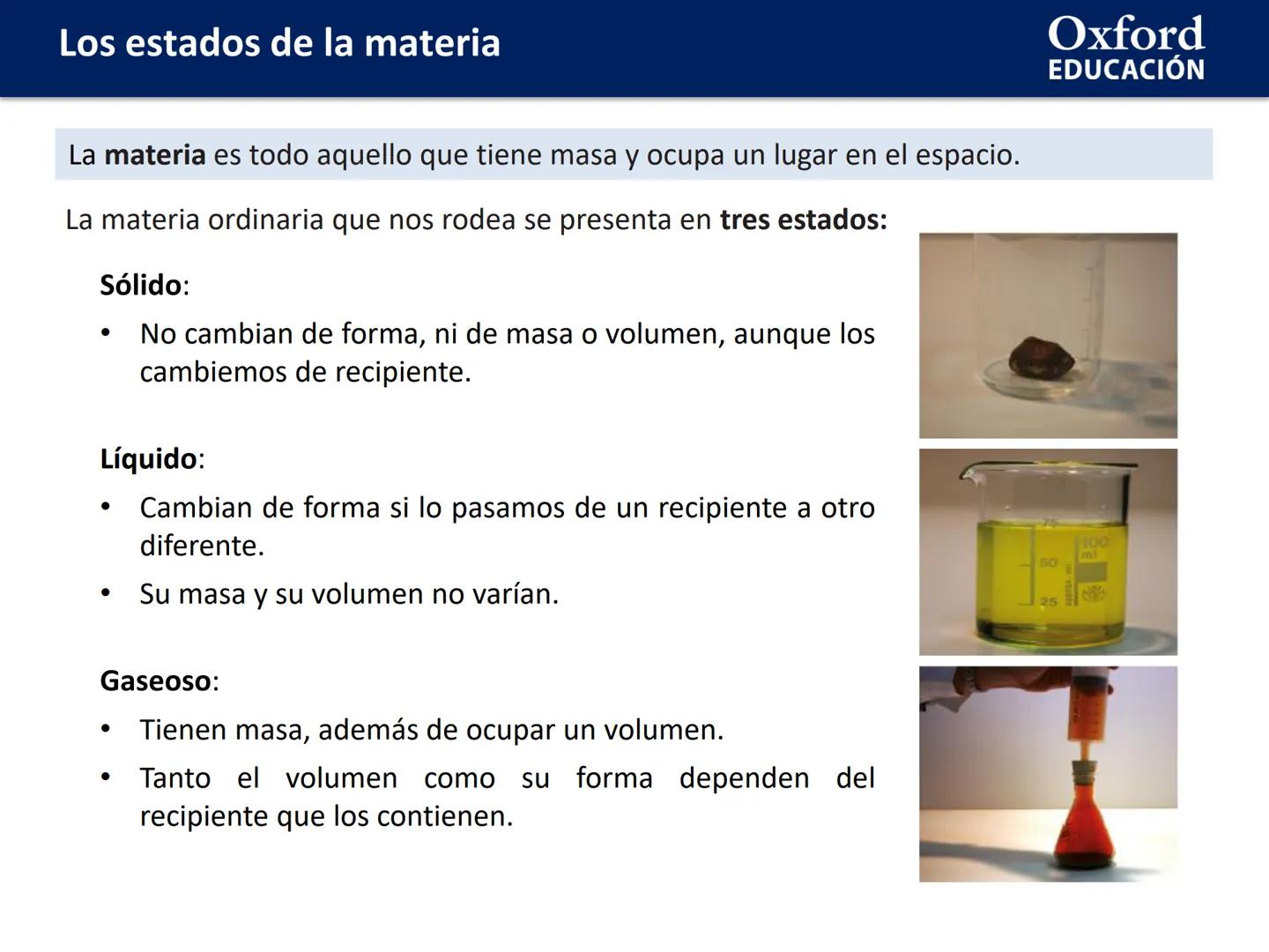 Oxford
EDUCACIÓN
LOS ESTADOS DE
LA MATERIA
Física y Química
Química
COM
DOMI MINA Los estados de la materia
ÍNDICE DE CONTENIDOS:
☐ Los esta