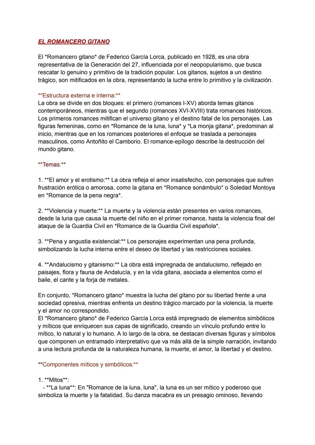 EL ROMANCERO GITANO
El *Romancero gitano* de Federico García Lorca, publicado en 1928, es una obra
representativa de la Generación del 27, i