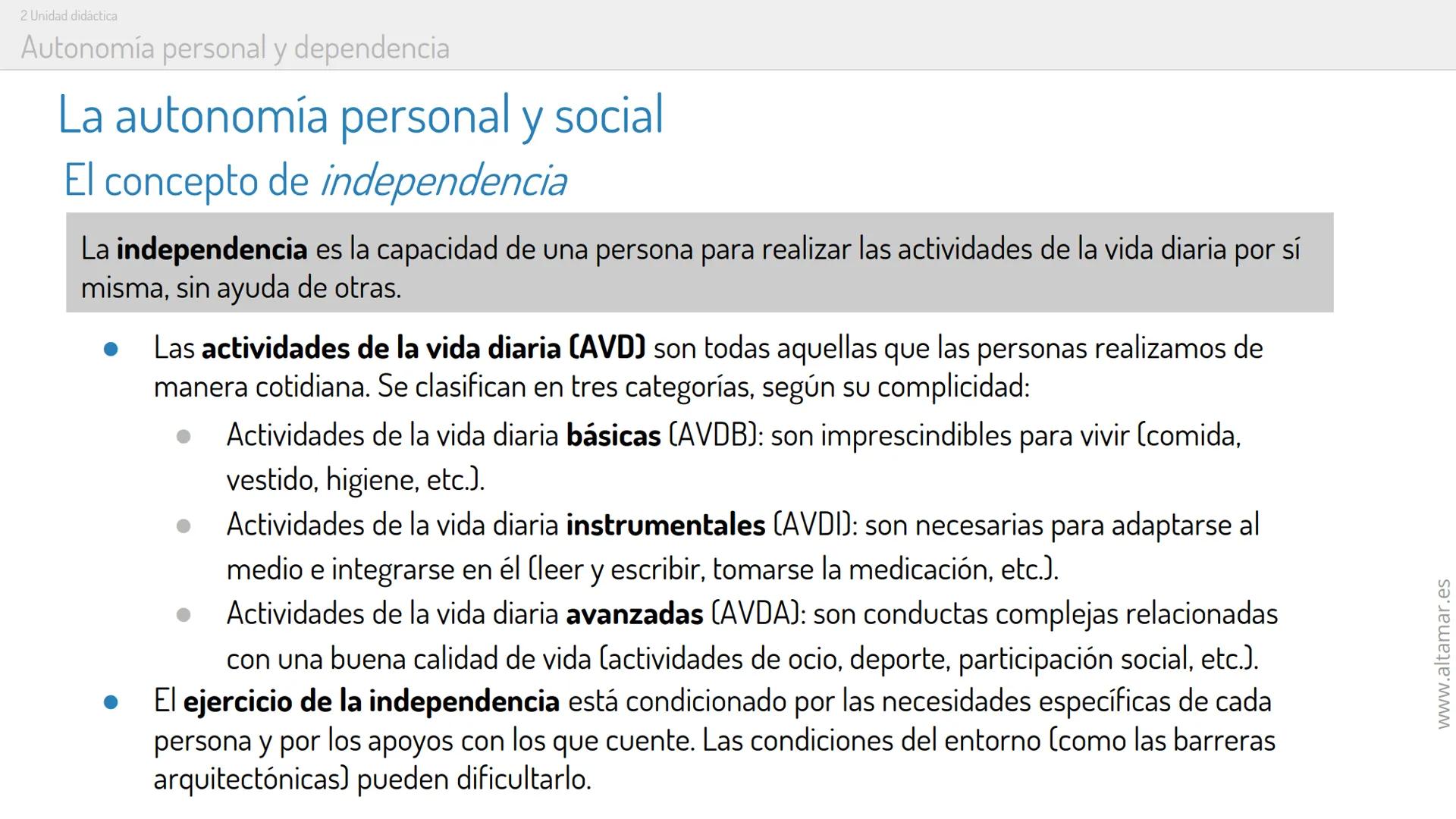 PRESENTACIÓN
CFGM Atención a las personas en situación de dependencia
Características y necesidades de las personas en
situación de dependen