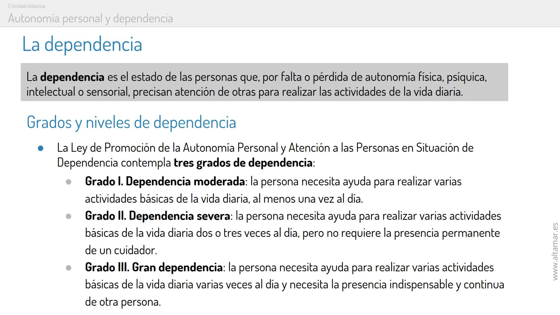 PRESENTACIÓN
CFGM Atención a las personas en situación de dependencia
Características y necesidades de las personas en
situación de dependen