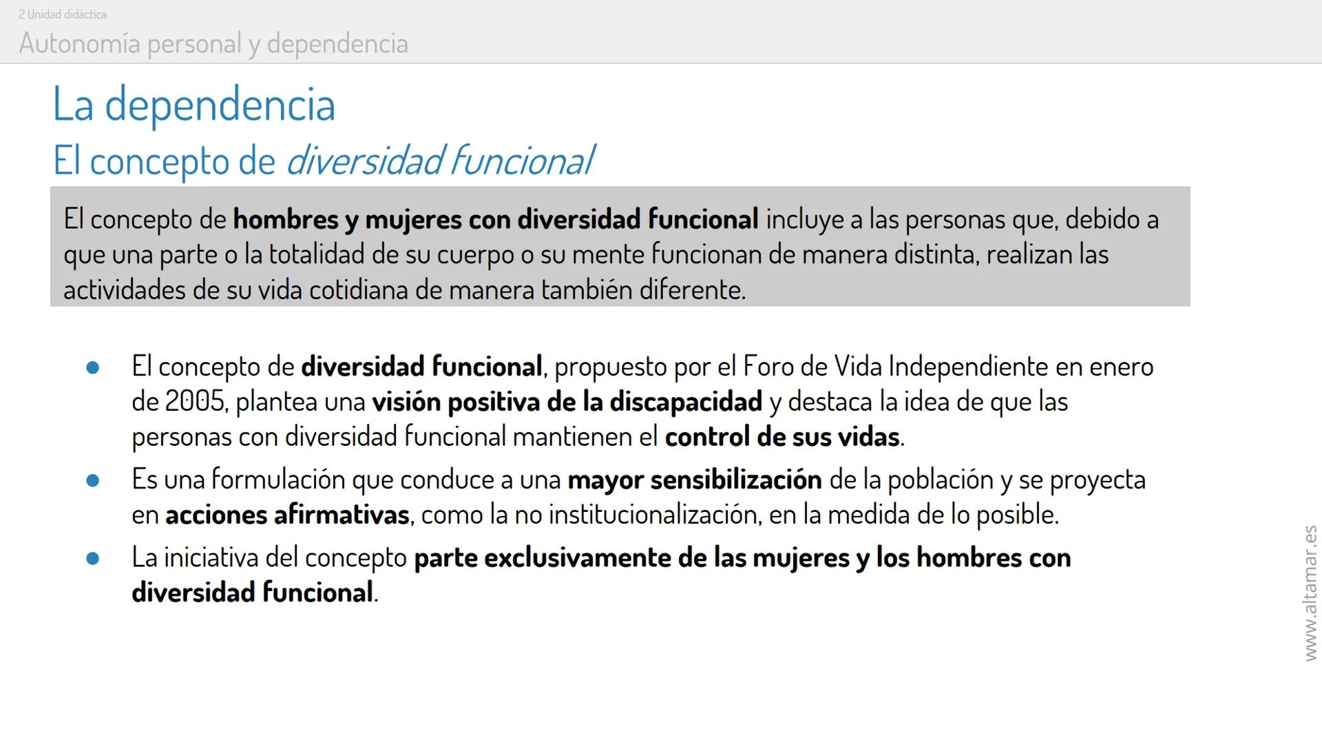 PRESENTACIÓN
CFGM Atención a las personas en situación de dependencia
Características y necesidades de las personas en
situación de dependen