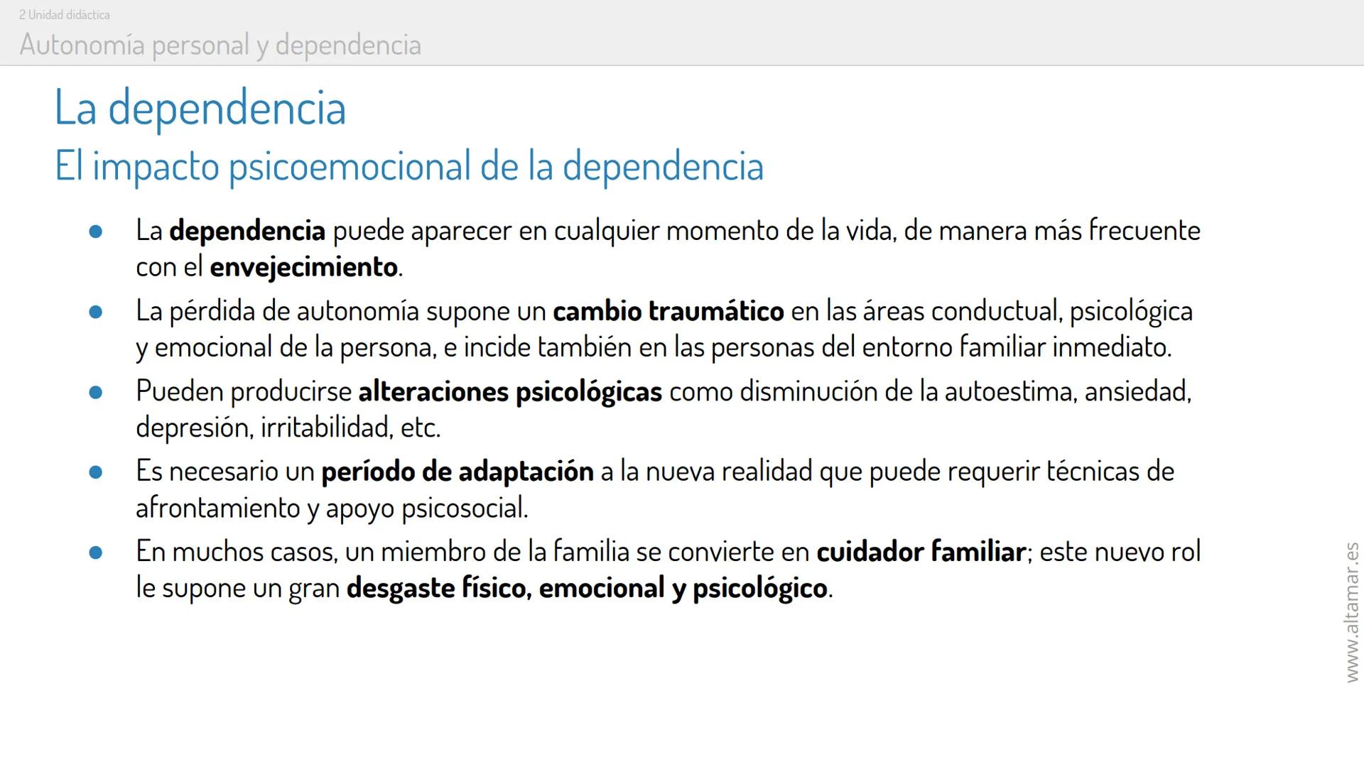 PRESENTACIÓN
CFGM Atención a las personas en situación de dependencia
Características y necesidades de las personas en
situación de dependen