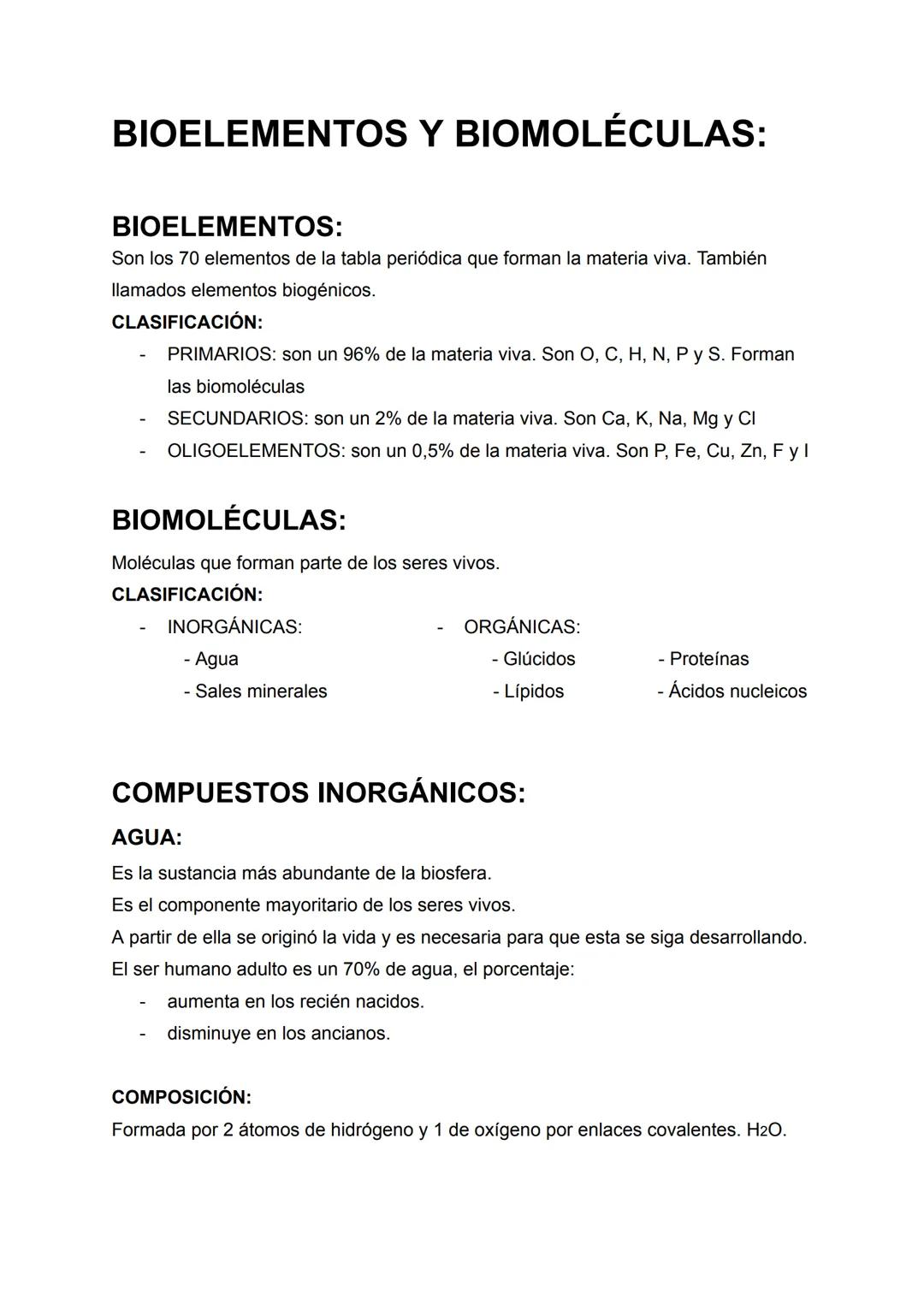 BIOELEMENTOS Y BIOMOLÉCULAS:
BIOELEMENTOS:
Son los 70 elementos de la tabla periódica que forman la materia viva. También
llamados elementos