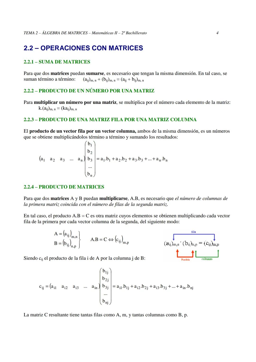 TEMA 2 - ÁLGEBRA DE MATRICES - Matemáticas II - 2º Bachillerato
TEMA 2 - ÁLGEBRA DE MATRICES
2.1 NOMENCLATURA Y DEFINICIONES
-
2.1.1 DEFINIC