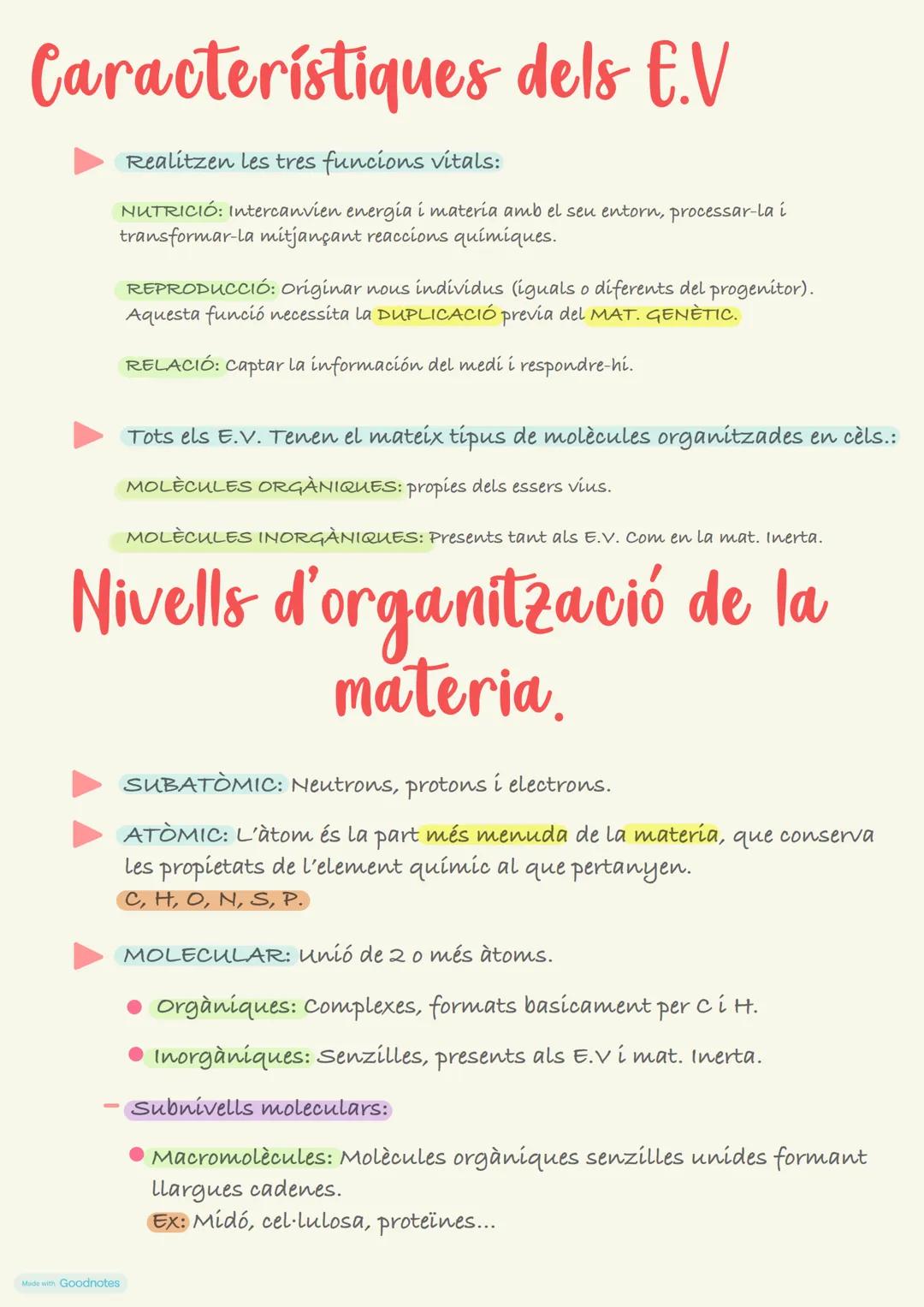 # Característiques dels E.V
Realitzen les tres funcions vitals:
NUTRICIÓ: Intercanvien energia i materia amb el seu entorn, processar-la i