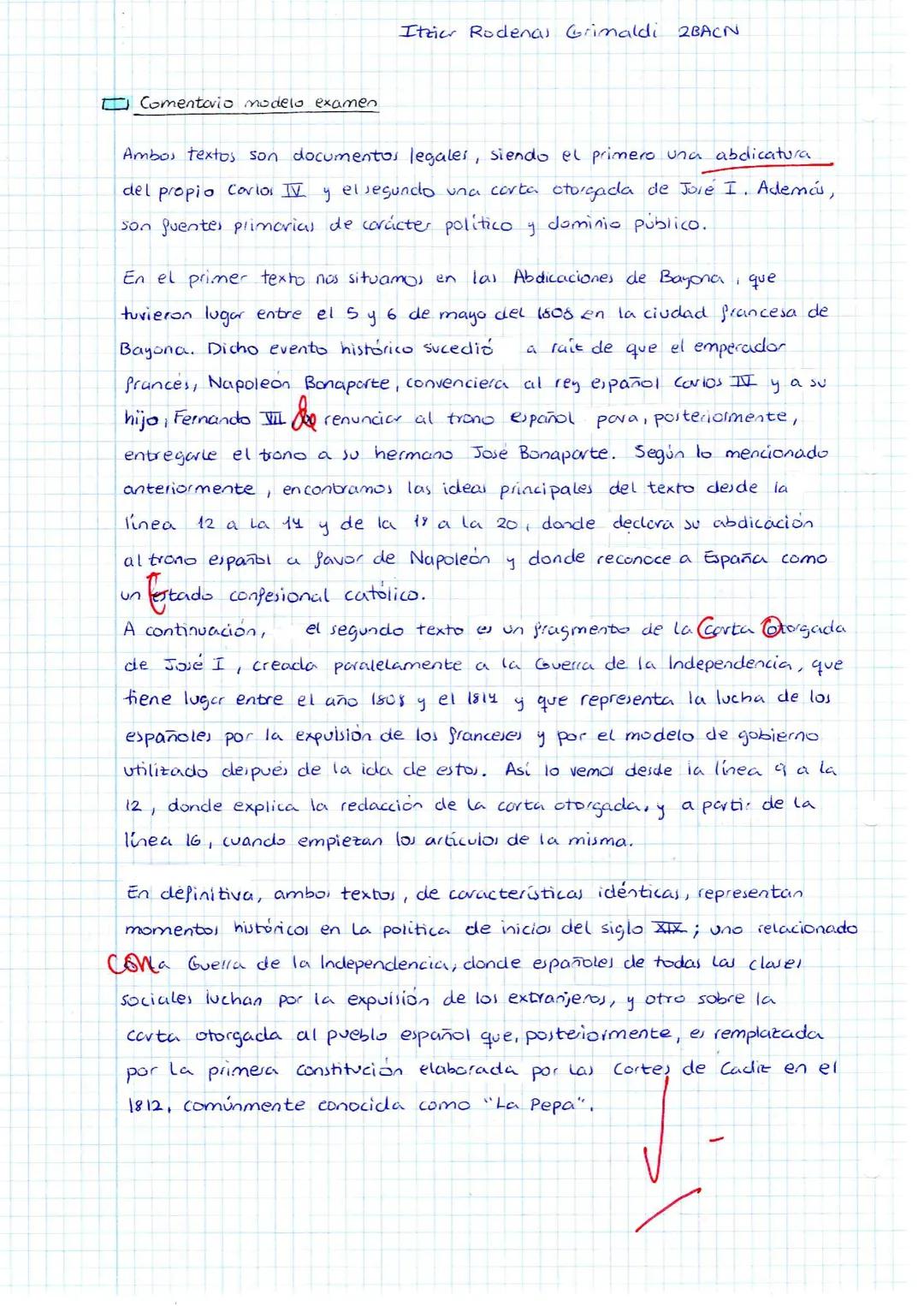 Ittier Rodenas Grimaldi 2BACN
Comentovio modelo examen
Ambos textos son documentos legales, siendo el primero una abdicatura
del propio Co