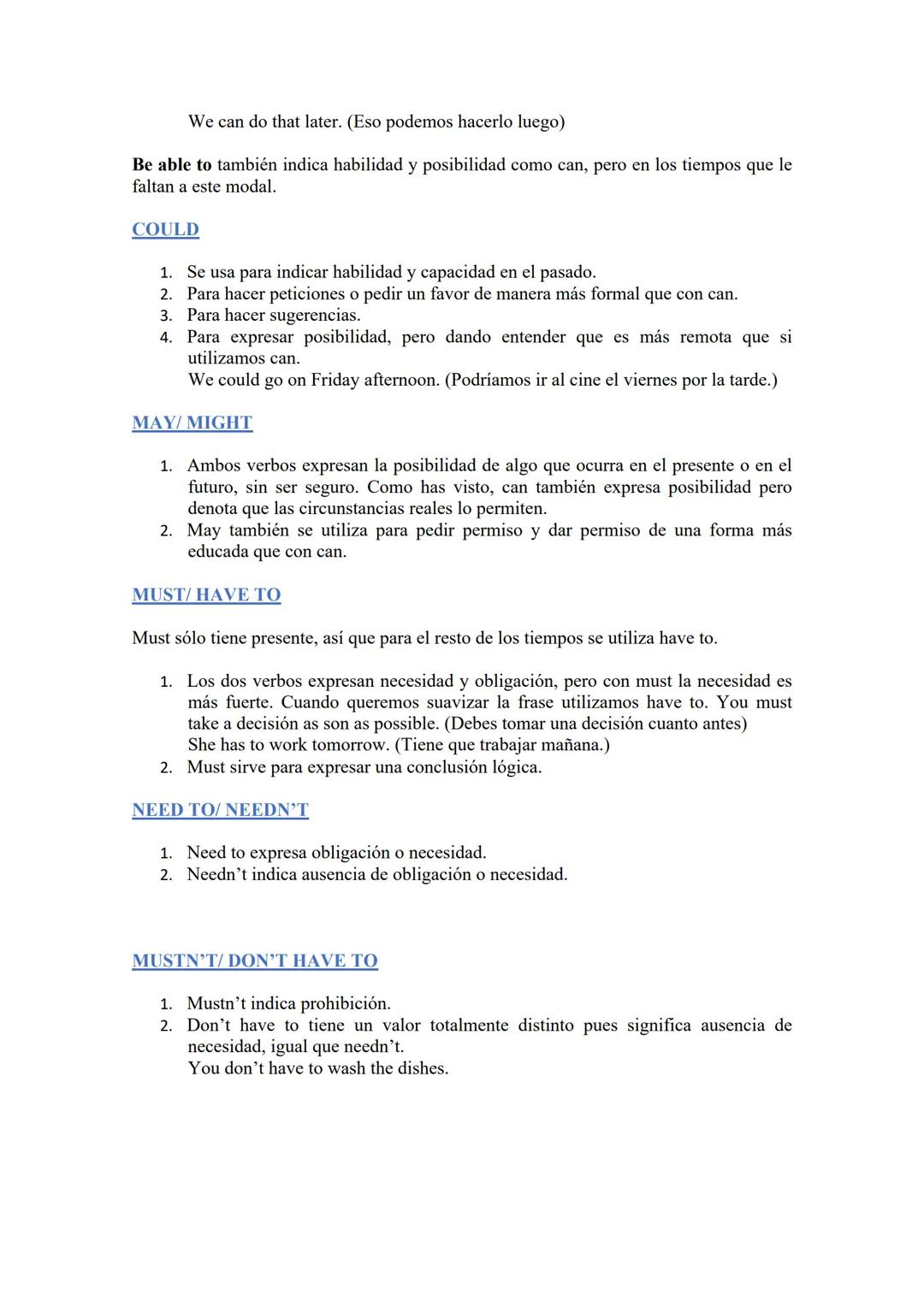 # VERBOS MODALES
| MODAL | EXAMPLES