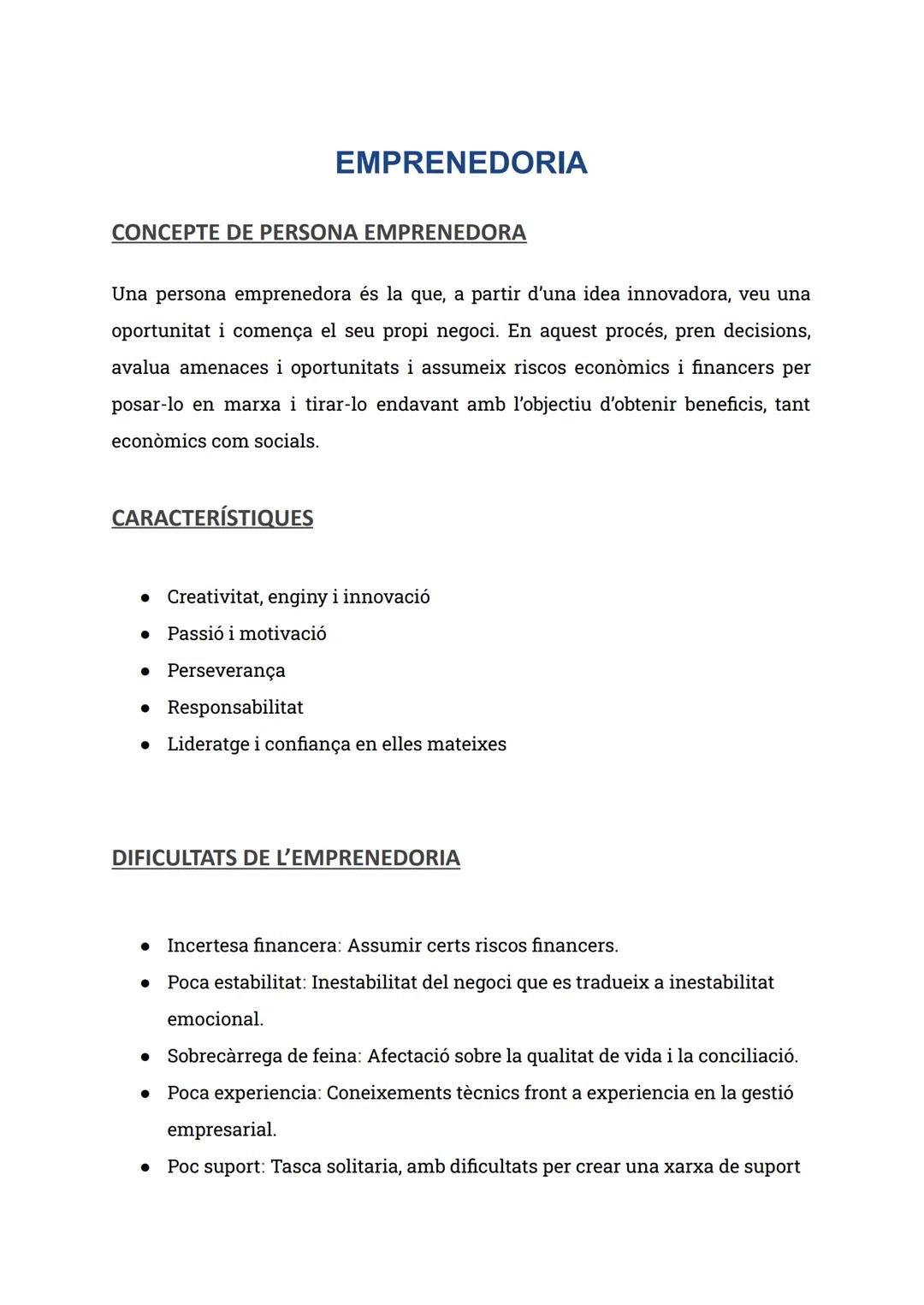 # EMPRENEDORIA
CONCEPTE DE PERSONA EMPRENEDORA
Una persona emprenedora és la que, a partir d'una idea innovadora, veu una
oportunitat i co