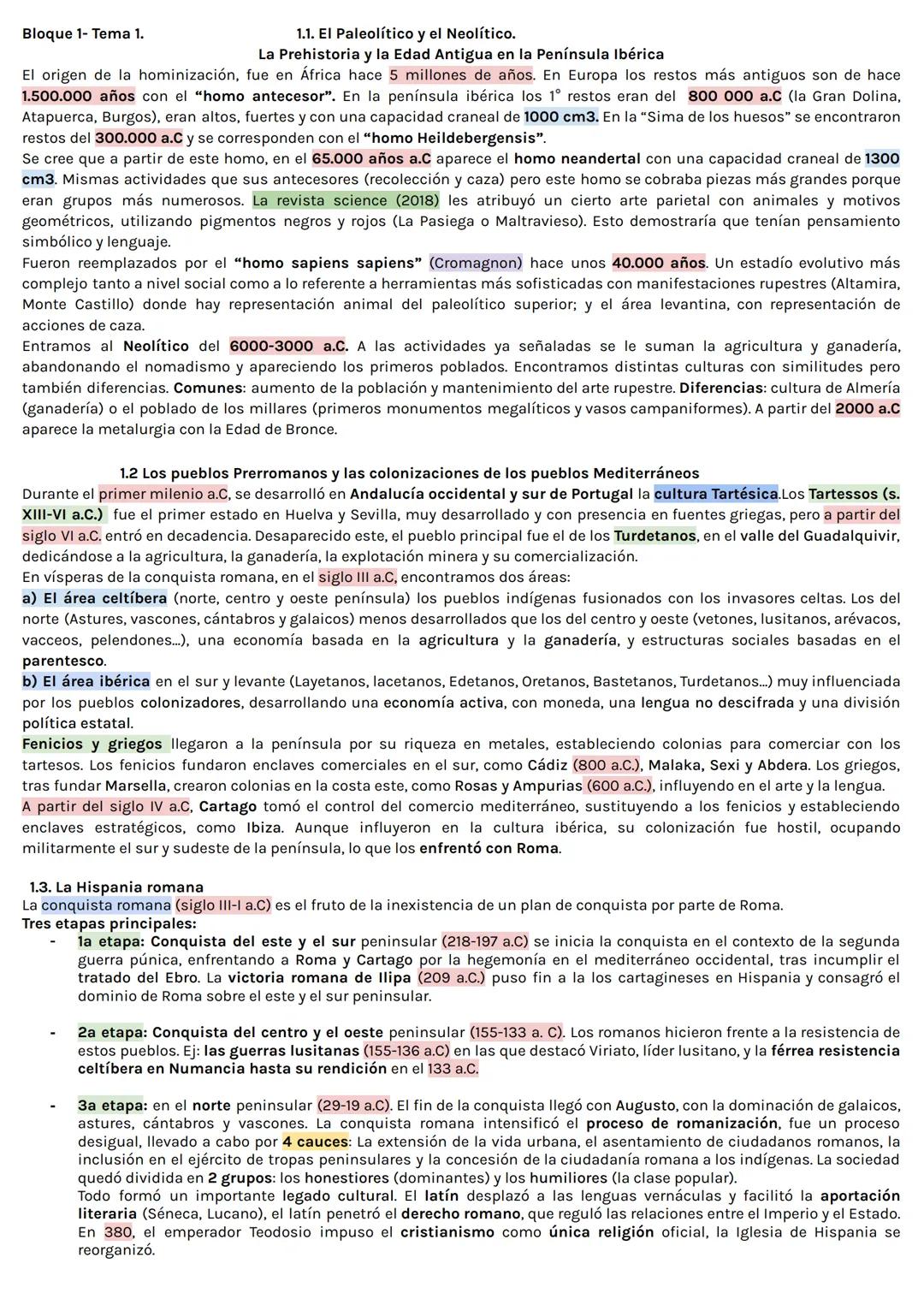 --- OCR Start ---
Bloque 1- Tema 1.
1.1. El Paleolítico y el Neolítico.
La Prehistoria y la Edad Antigua en la Península Ibérica
El origen d