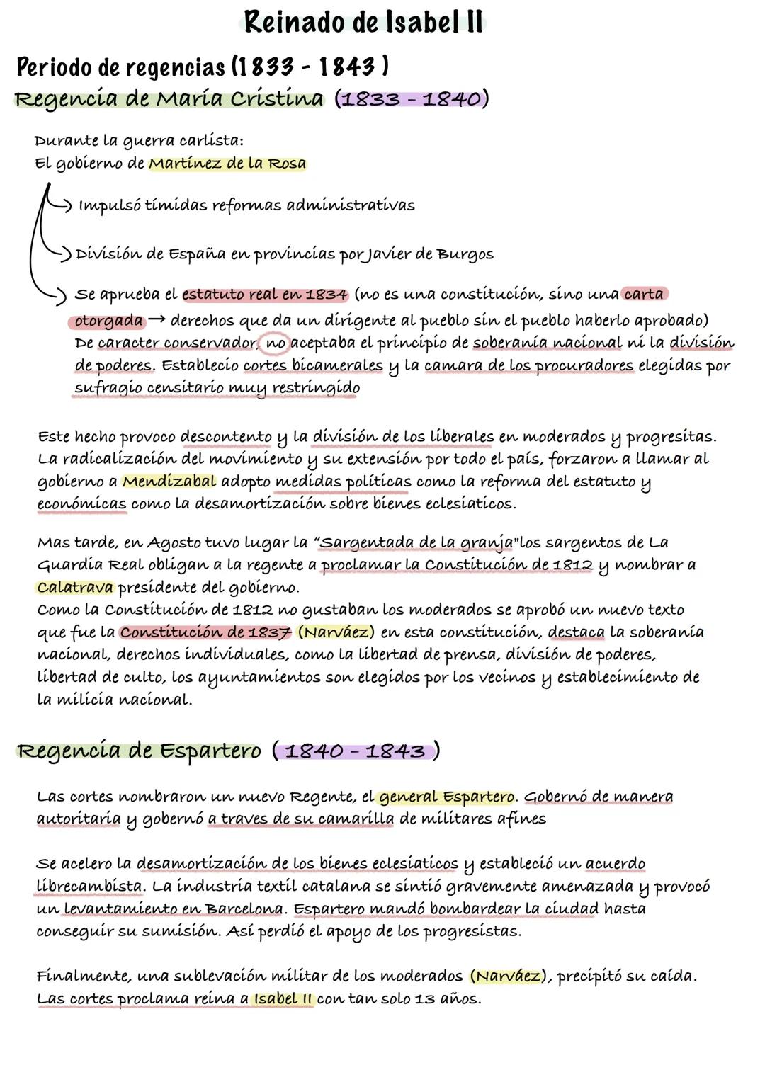 Reinado de Isabel II # Reinado de Isabel II
# Periodo de regencias (1833 - 1843)
# Regencia de María Cristina (1833 - 1840)
Durante la guerr