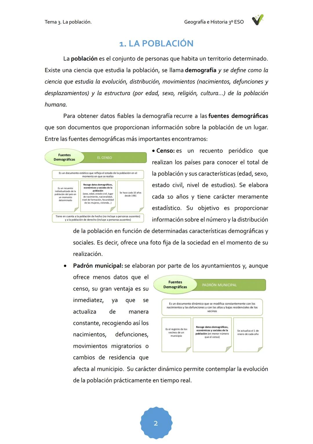 Tema 3. La población.
Geografía e Historia 3º ESO
TEMA 3.
LA POBLACIÓN
1. LA POBLACIÓN
1.1. Estructura de la población
1.2. El crecimie