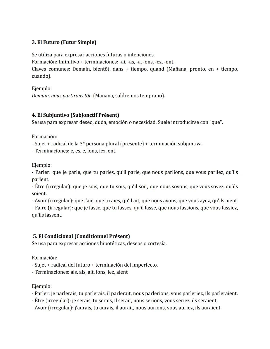 --- OCR Start ---
GRAMÁTICA
1. El Presente (Présent)
Este tiempo se usa para expresar acciones habituales, verdades generales o lo que ocurr