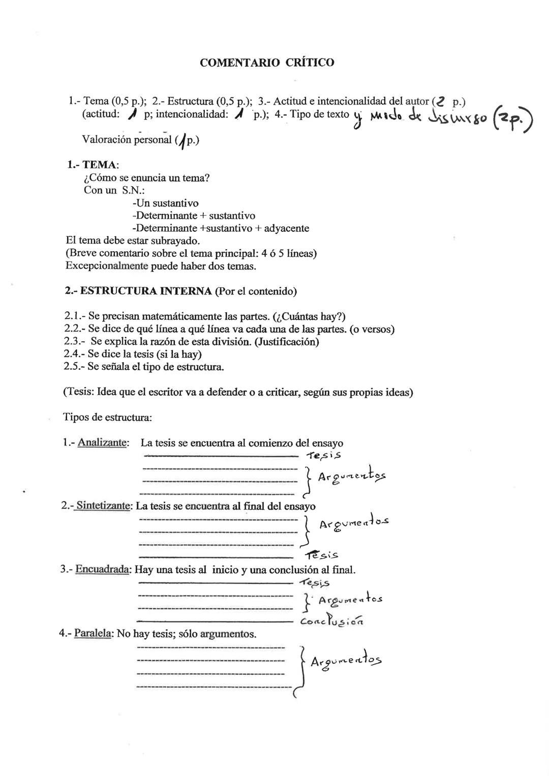 COMENTARIO CRÍTICO
1.- Tema (0,5 p.); 2.- Estructura (0,5 p.); 3.- Actitud e intencionalidad del autor autor (2 p.)
(actitud: p; intenciona