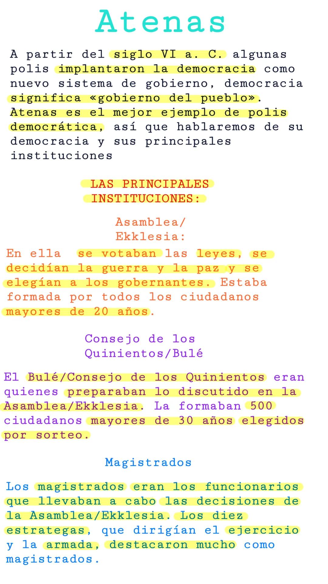 # Atenas
A partir del siglo VI a. C. algunas
polis implantaron la democracia como
nuevo sistema de gobierno, democracia
significa «gobierno