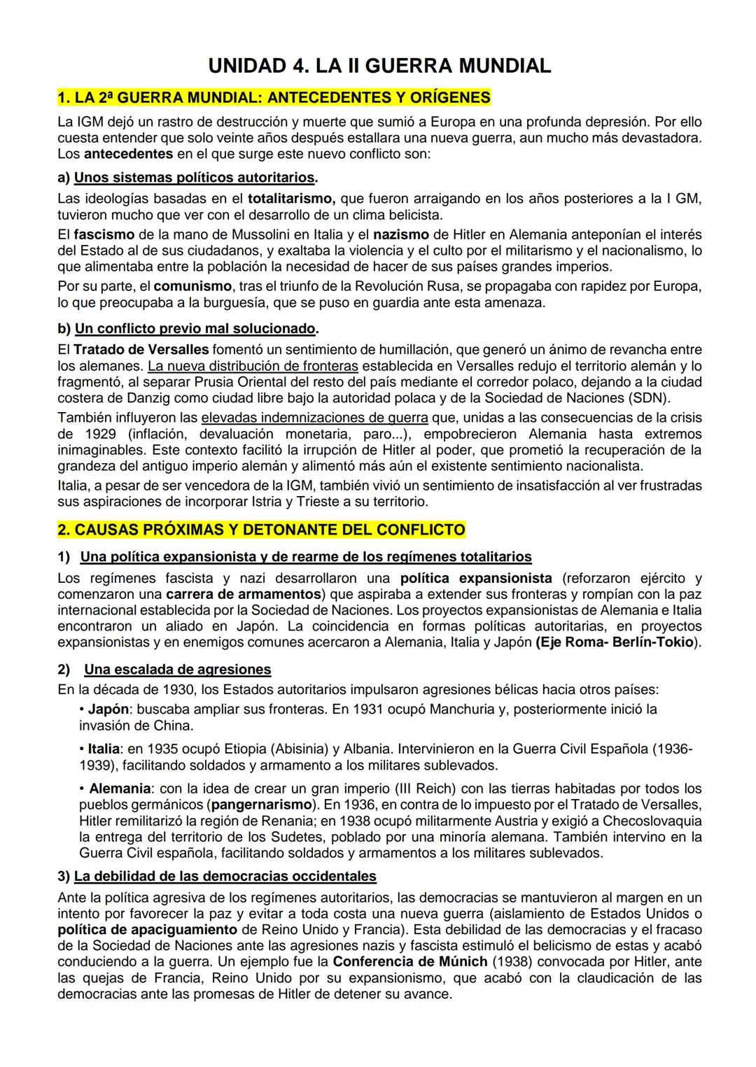 # UNIDAD 4. LA II GUERRA MUNDIAL
1. LA 2^{a} GUERRA MUNDIAL: ANTECEDENTES Y ORÍGENES
La IGM dejó un rastro de destrucción y muerte que sumi