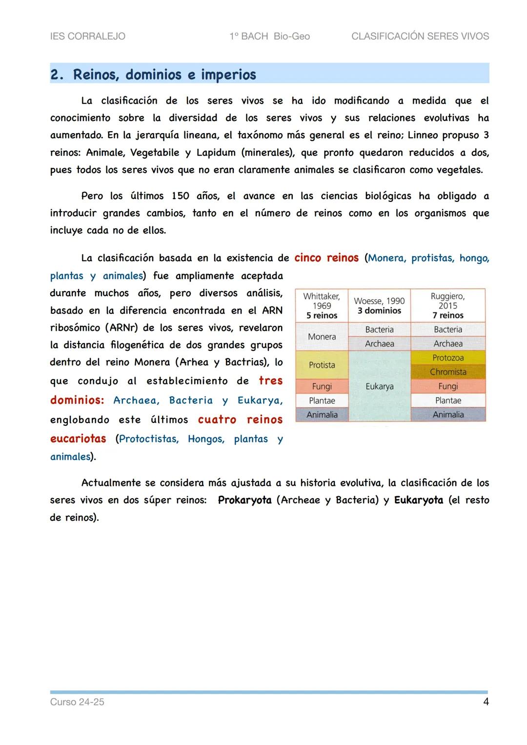 --- OCR Start ---
IES CORRALEJO
1º BACH Bio-Geo
CLASIFICACIÓN SERES VIVOS
CLASIFICACIÓN DE LOS SERES VIVOS
1. La taxonomía
¿Cómo se puede po