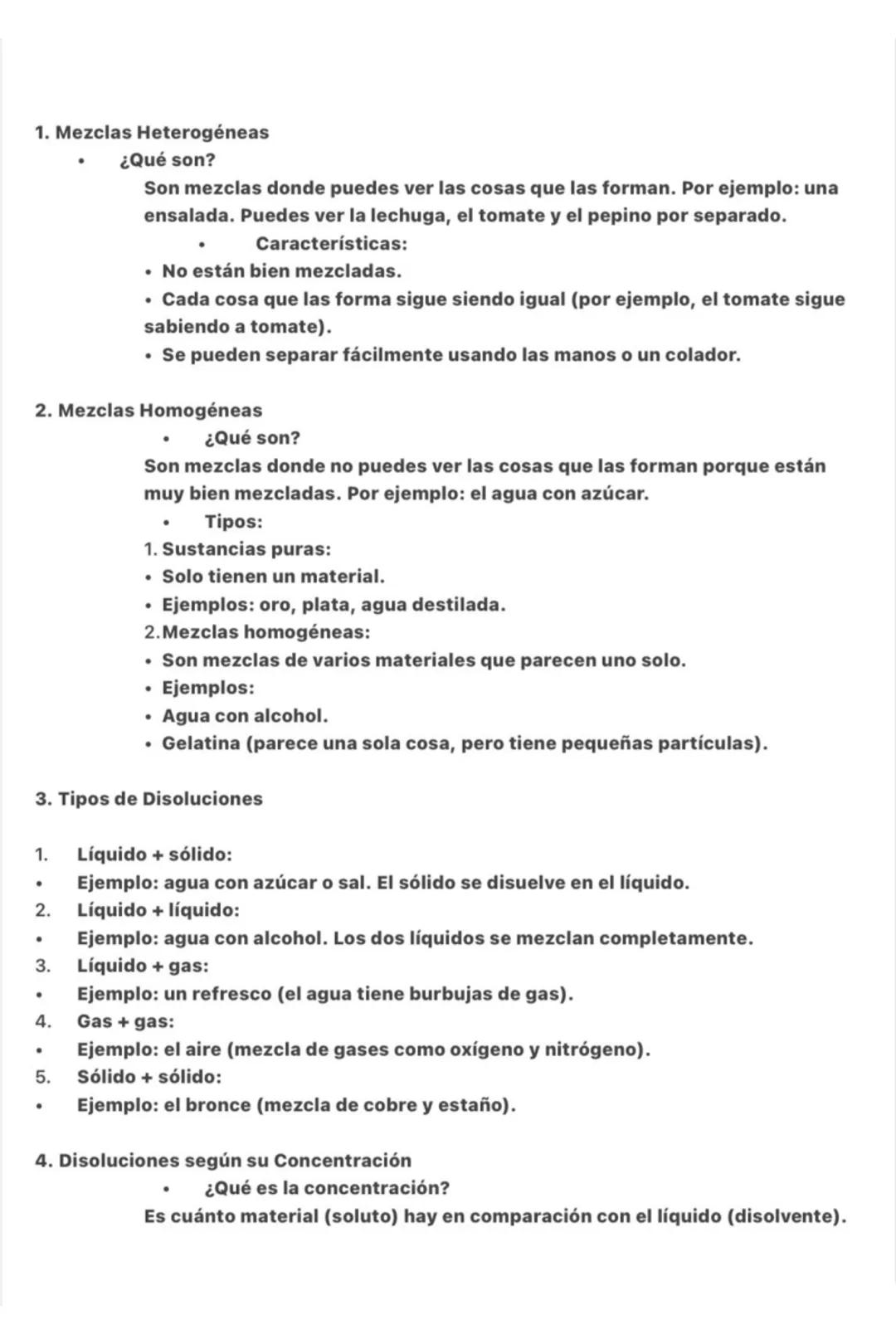 1. Mezclas Heterogéneas
• ¿Qué son?
Son mezclas donde puedes ver las cosas que las forman. Por ejemplo: una
ensalada. Puedes ver la lechuga,
