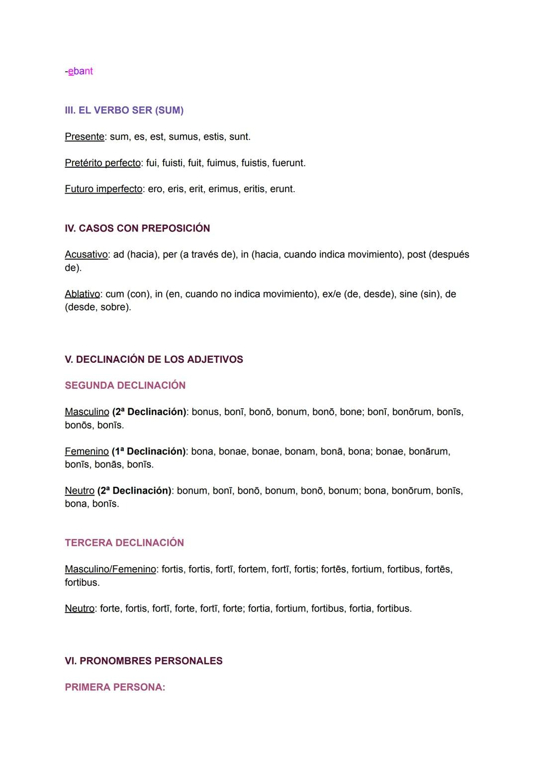 # LATIN 4 ESO
I. DECLINACIONES: PRIMERA, SEGUNDA Y TERCERA
1. Primera declinación (femeninos, algunos masculinos)
Singular:
Nominativo: -