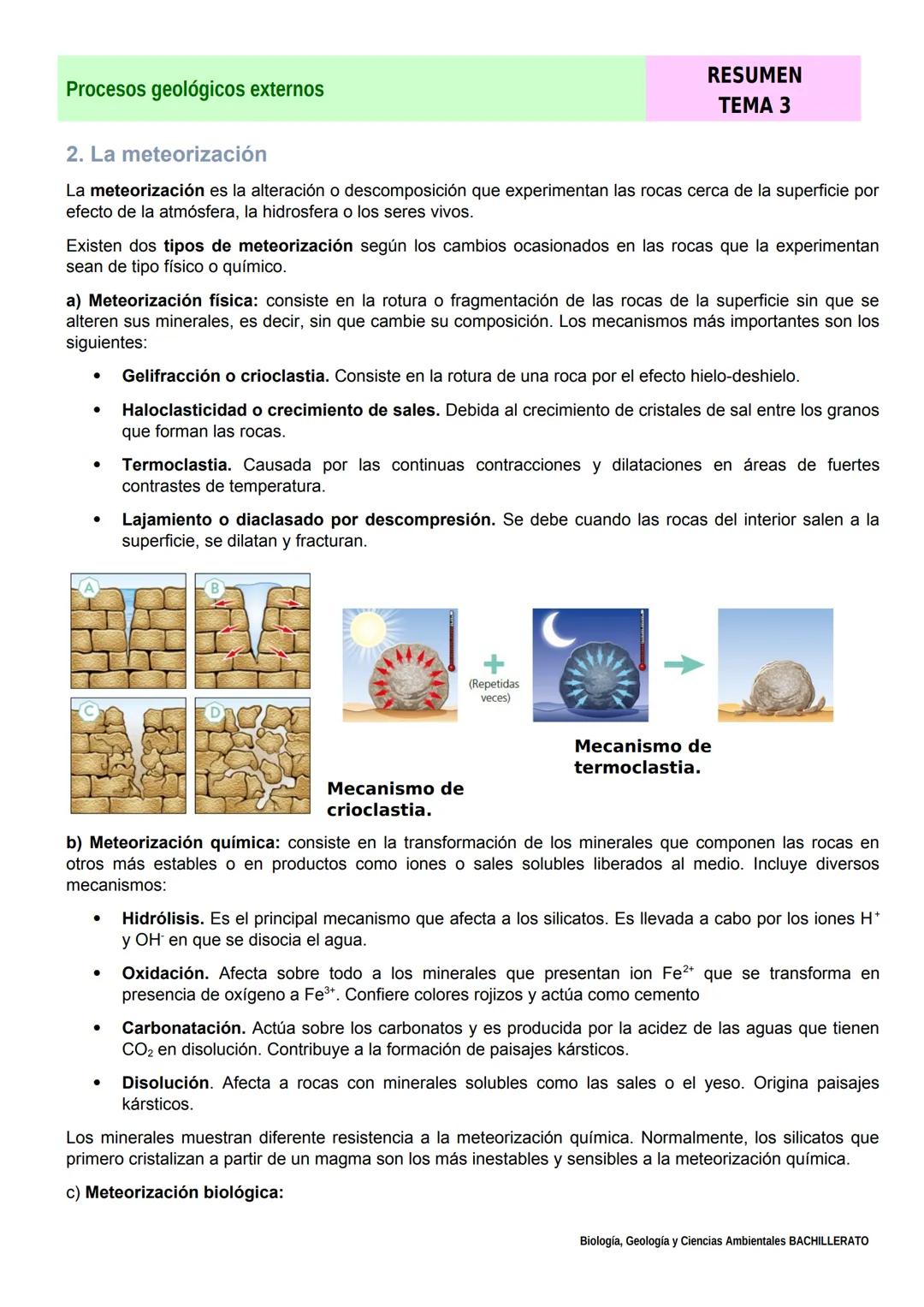Procesos geológicos externos
1. Las capas fluidas de la Tierra
RESUMEN
TEMA 3
Los procesos geológicos externos (meteorización, erosión, t