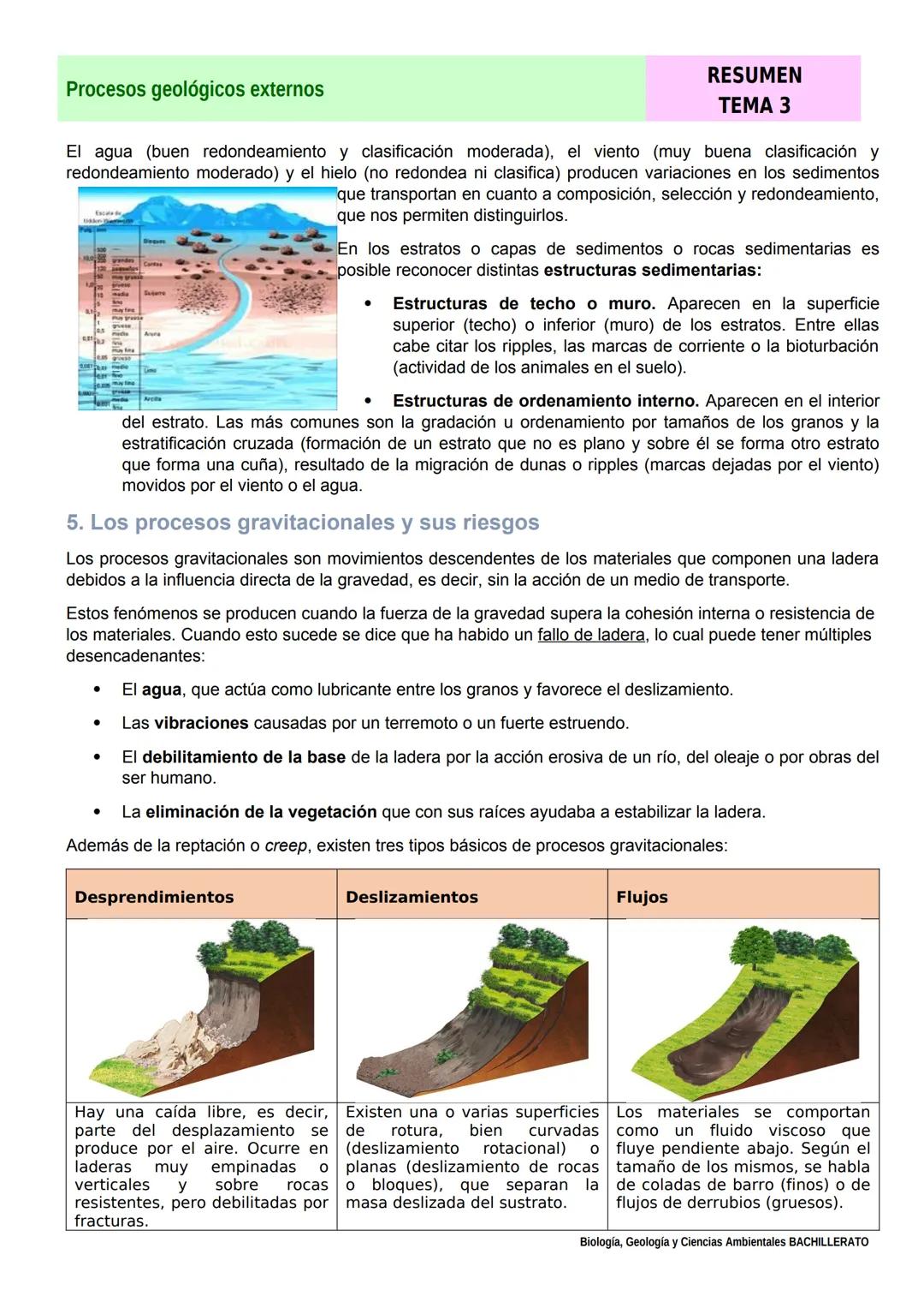 Procesos geológicos externos
1. Las capas fluidas de la Tierra
RESUMEN
TEMA 3
Los procesos geológicos externos (meteorización, erosión, t