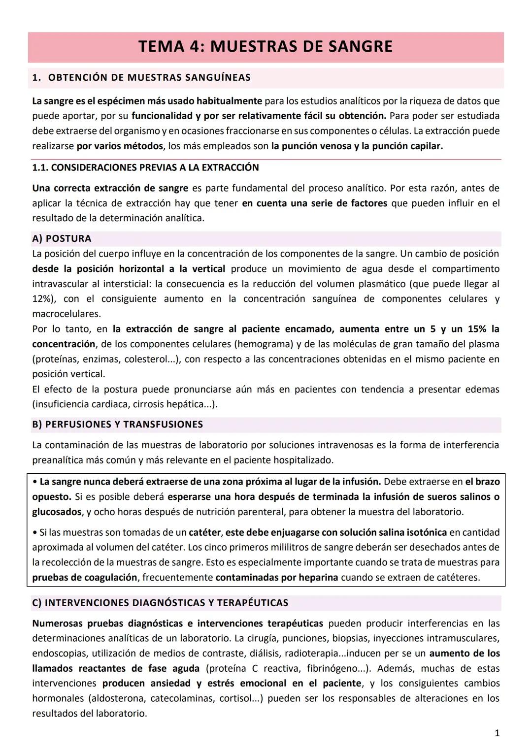 # TEMA 4: MUESTRAS DE SANGRE
1. OBTENCIÓN DE MUESTRAS SANGUÍNEAS
La sangre es el espécimen más usado habitualmente para los estudios analí