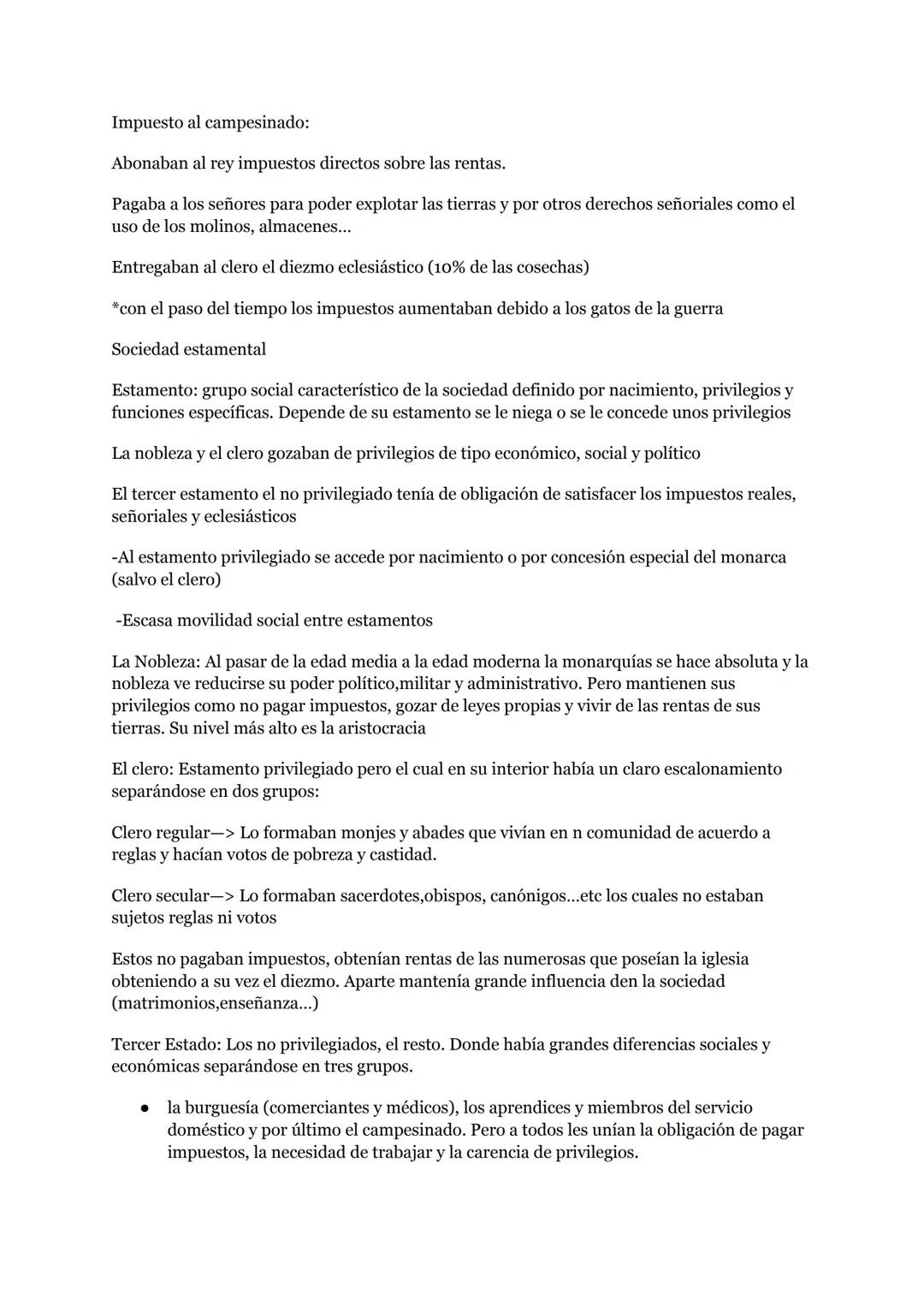 # Impuesto al campesinado:
Abonaban al rey impuestos directos sobre las rentas.
Pagaba a los señores para poder explotar las tierras y por o