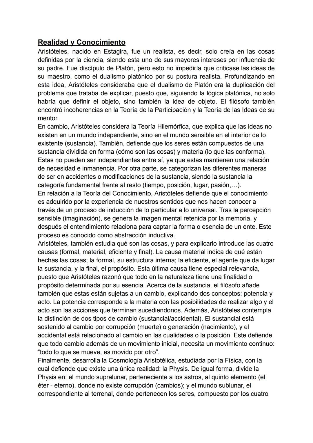 # Realidad y Conocimiento
Aristóteles, nacido en Estagira, fue un realista, es decir, solo creía en las cosas
definidas por la ciencia, sie