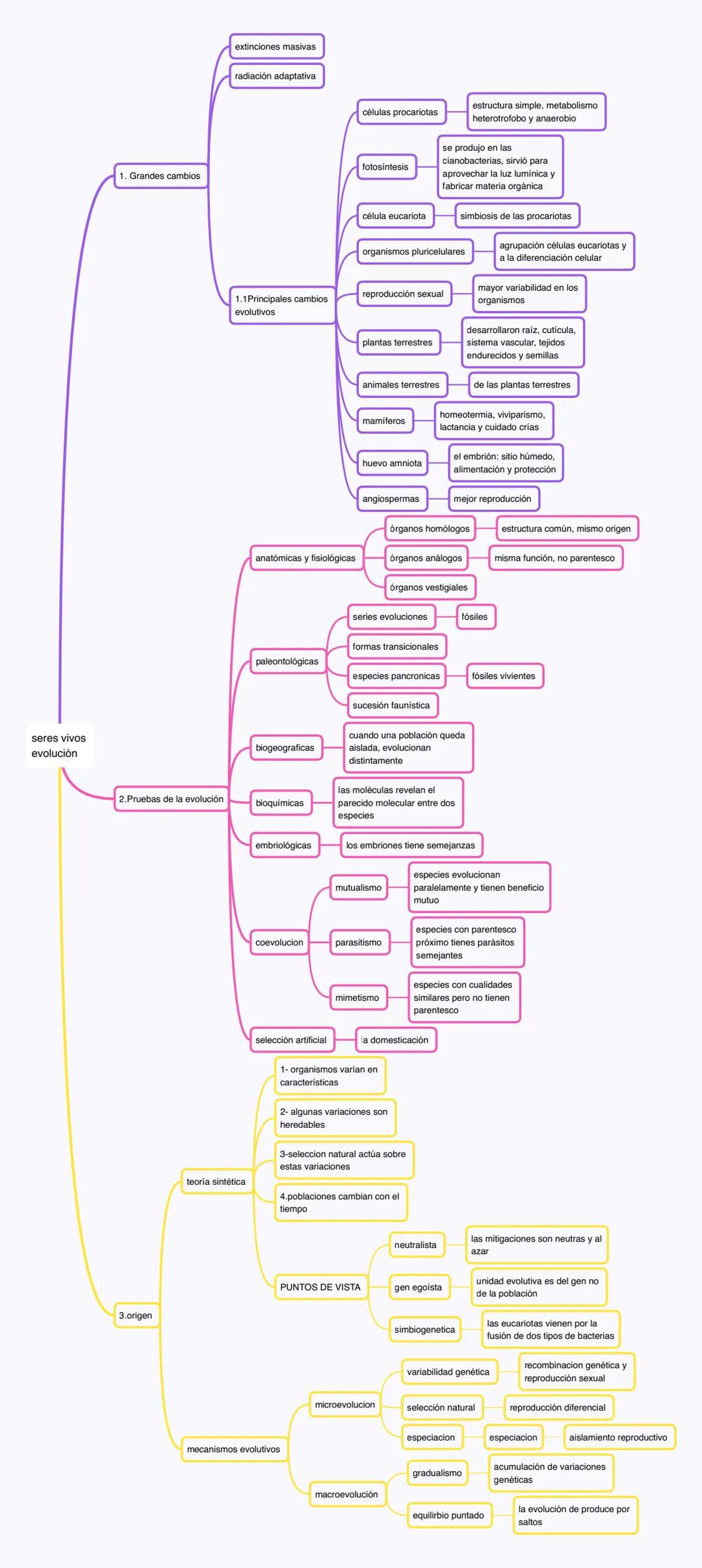 seres vivos
evolución
1. Grandes cambio
extinciones masivas
radiación adaptativa
1.1 Principales cambios
evolutivos
células procariotas