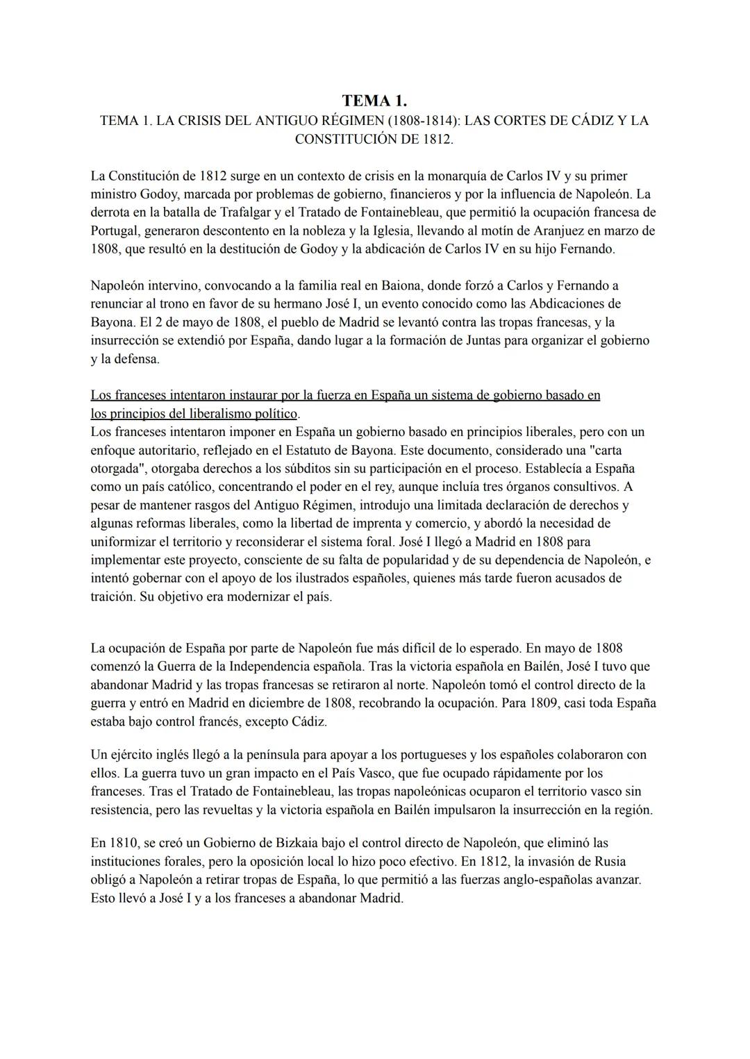TEMA 1.
TEMA 1. LA CRISIS DEL ANTIGUO RÉGIMEN (1808-1814): LAS CORTES DE CÁDIZ Y LA
CONSTITUCIÓN DE 1812.
La Constitución de 1812 surge en