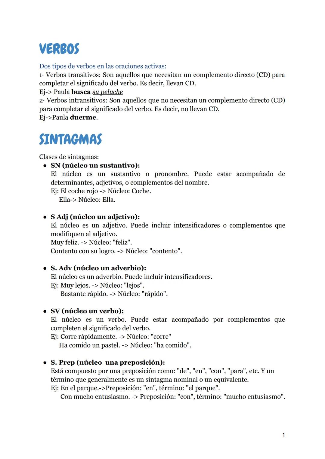 COMPLEMENTOS VERBALES Y SINTAGMAS