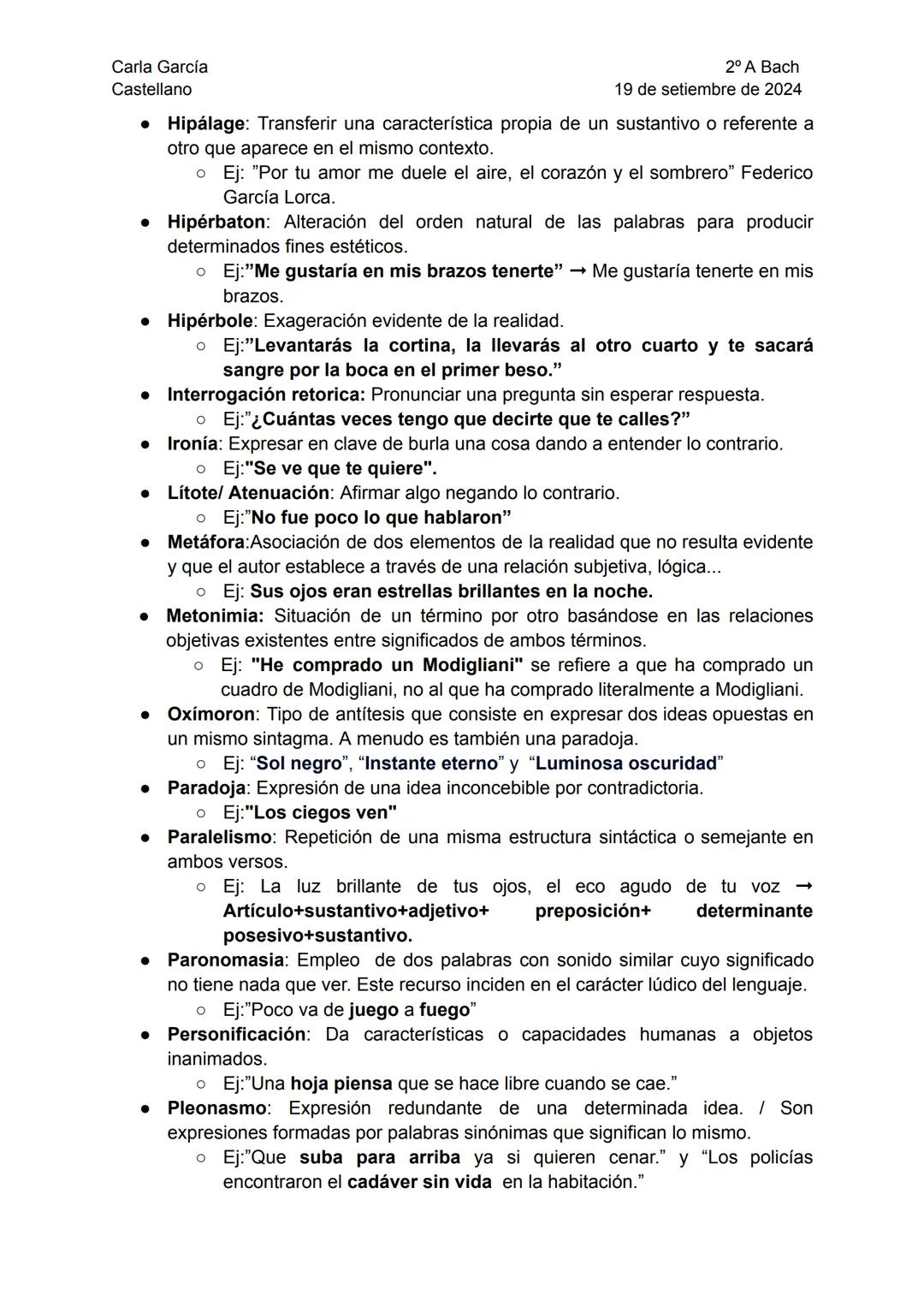Carla García
Castellano
FIGURAS RETÓRICAS
Dos tipos de figuras retóricas:
2° A Bach
19 de setiembre de 2024
1. Figura de dicción: Son de c