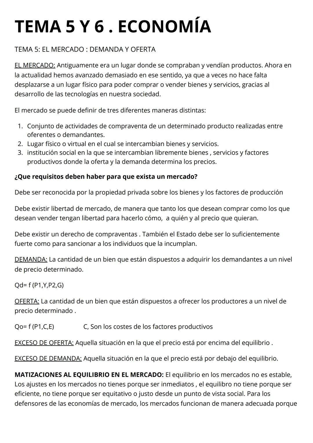 # TEMA 5 Y 6. ECONOMÍA
## TEMA 5: EL MERCADO: DEMANDA Y OFERTA
EL MERCADO: Antiguamente era un lugar donde se compraban y vendían producto