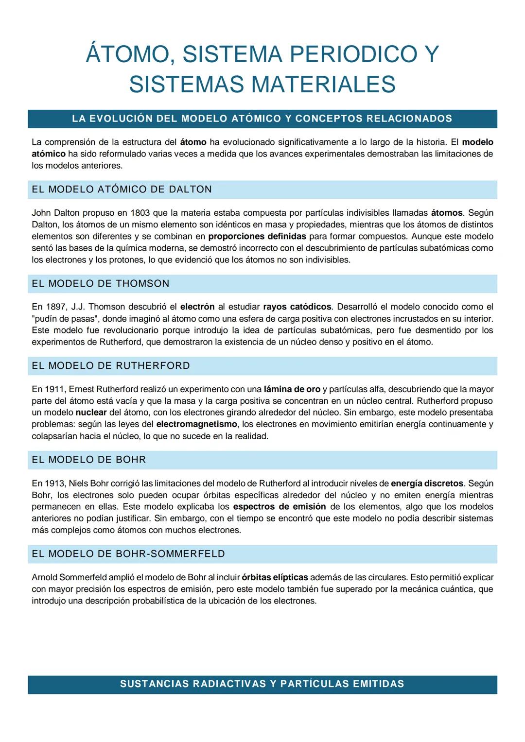 # ÁTOMO, SISTEMA PERIODICO Y
SISTEMAS MATERIALES
## LA EVOLUCIÓN DEL MODELO ATÓMICO Y CONCEPTOS RELACIONADOS
La comprensión de la estructu