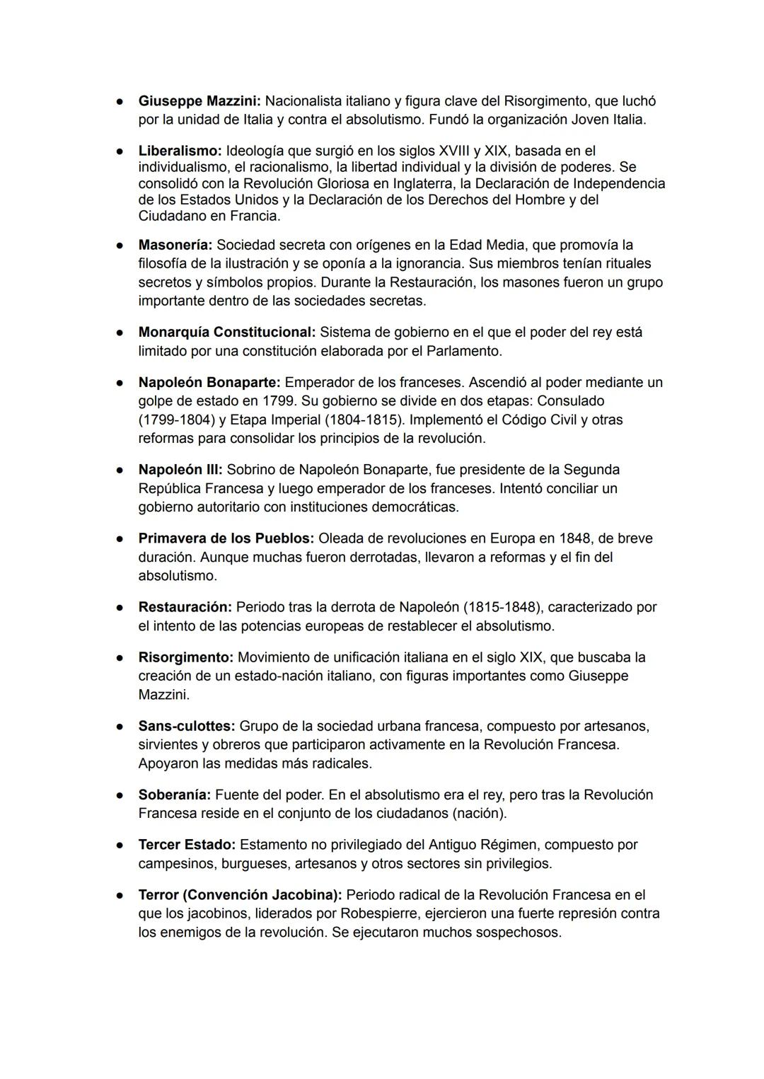 # VOCABULARIO
- Abolición jurídica del feudalismo: La Asamblea Nacional Constituyente eliminó los
derechos señoriales de la nobleza y las p