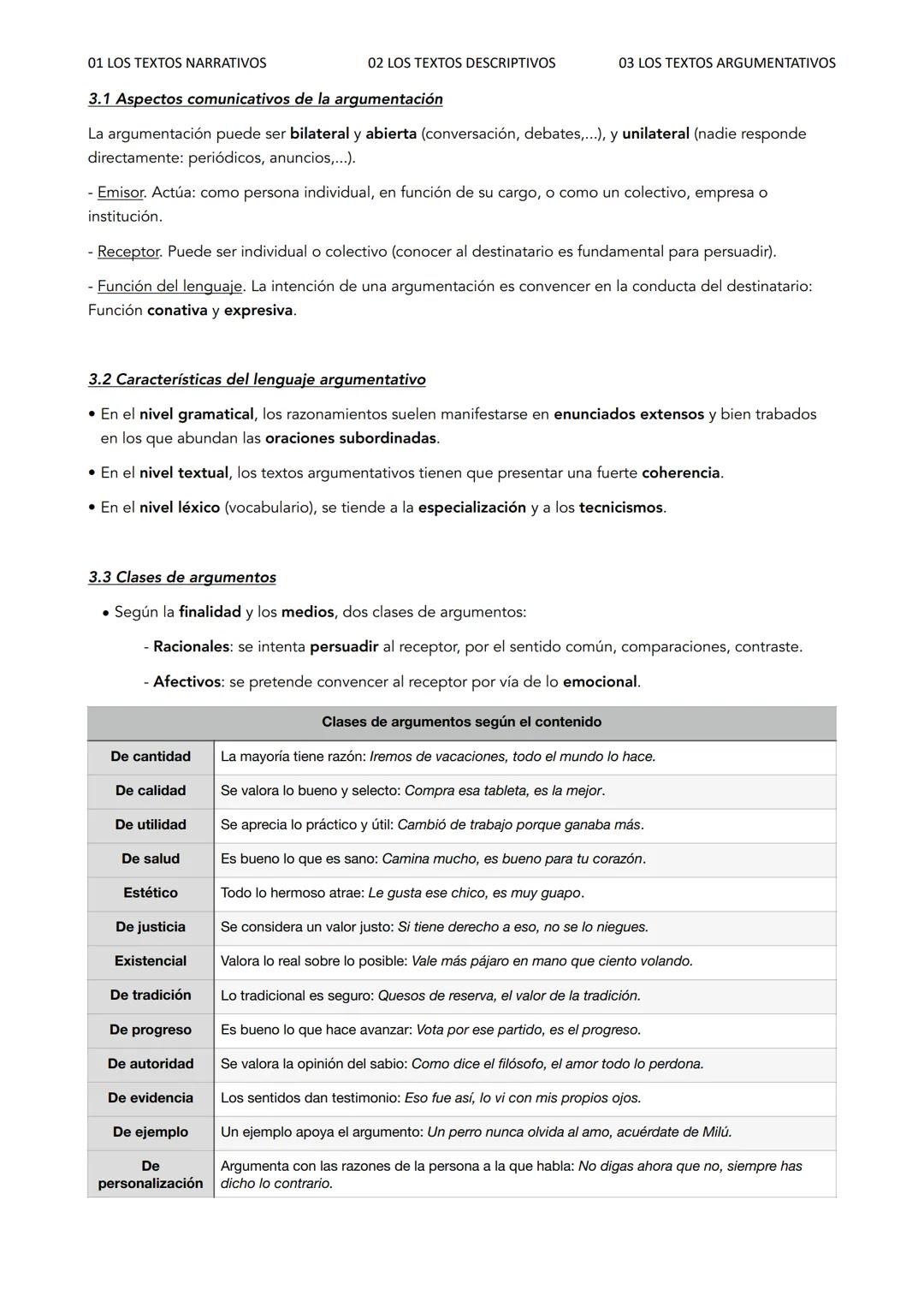 01 LOS TEXTOS NARRATIVOS
02 LOS TEXTOS DESCRIPTIVOS
03 LOS TEXTOS ARGUMENTATIVOS
UNIDAD 3
Las modalidades textuales
1 I Los textos narra