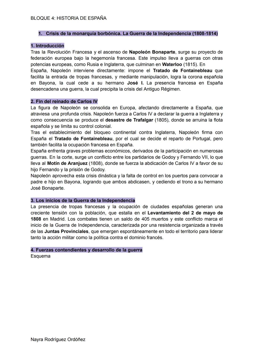 BLOQUE 4: HISTORIA DE ESPAÑA
1. Crisis de la monarquía borbónica. La Guerra de la Independencia (1808-1814)
1. Introducción
Tras la Revol