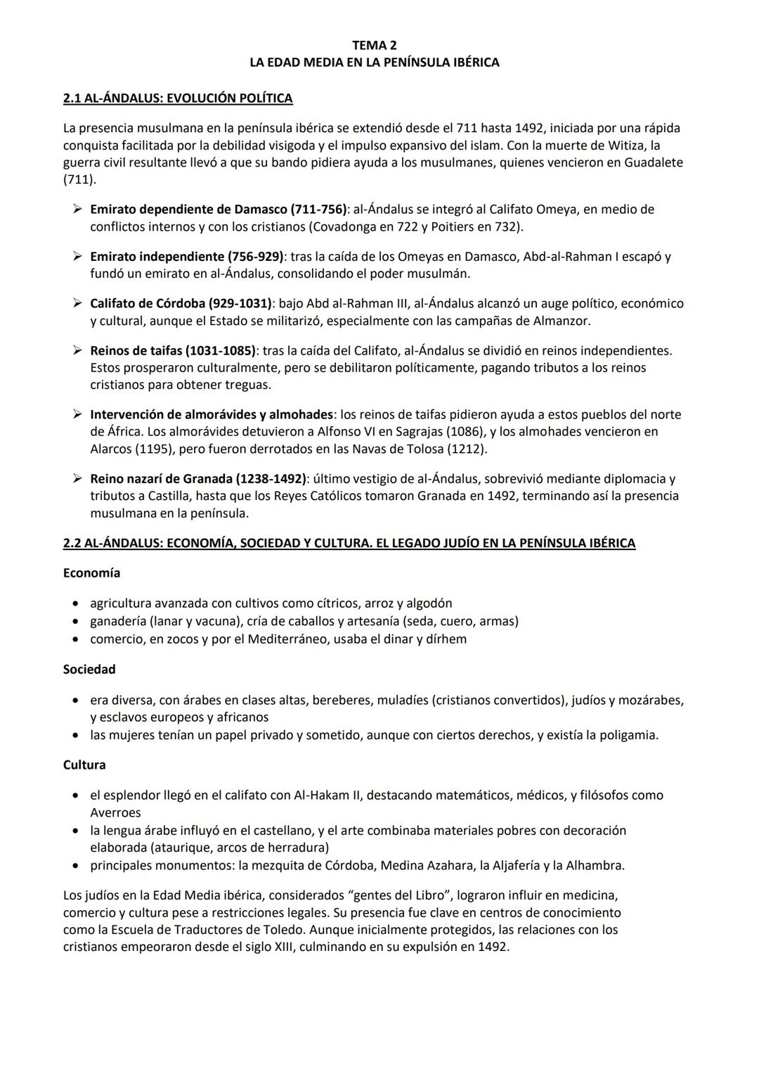# TEMA 2
LA EDAD MEDIA EN LA PENÍNSULA IBÉRICA
## 2.1 AL-ANDALUS: EVOLUCIÓN POLÍTICA
La presencia musulmana en la península ibérica se ext