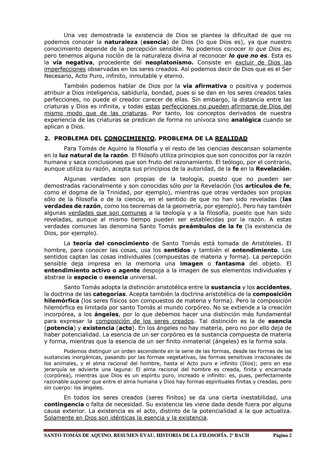 --- OCR Start ---
SANTO TOMÁS DE AQUINO (1225-1274) RESUMEN EVAU
1. PROBLEMA DE DIOS
La filosofía cristiana medieval recibirá el nombre de E