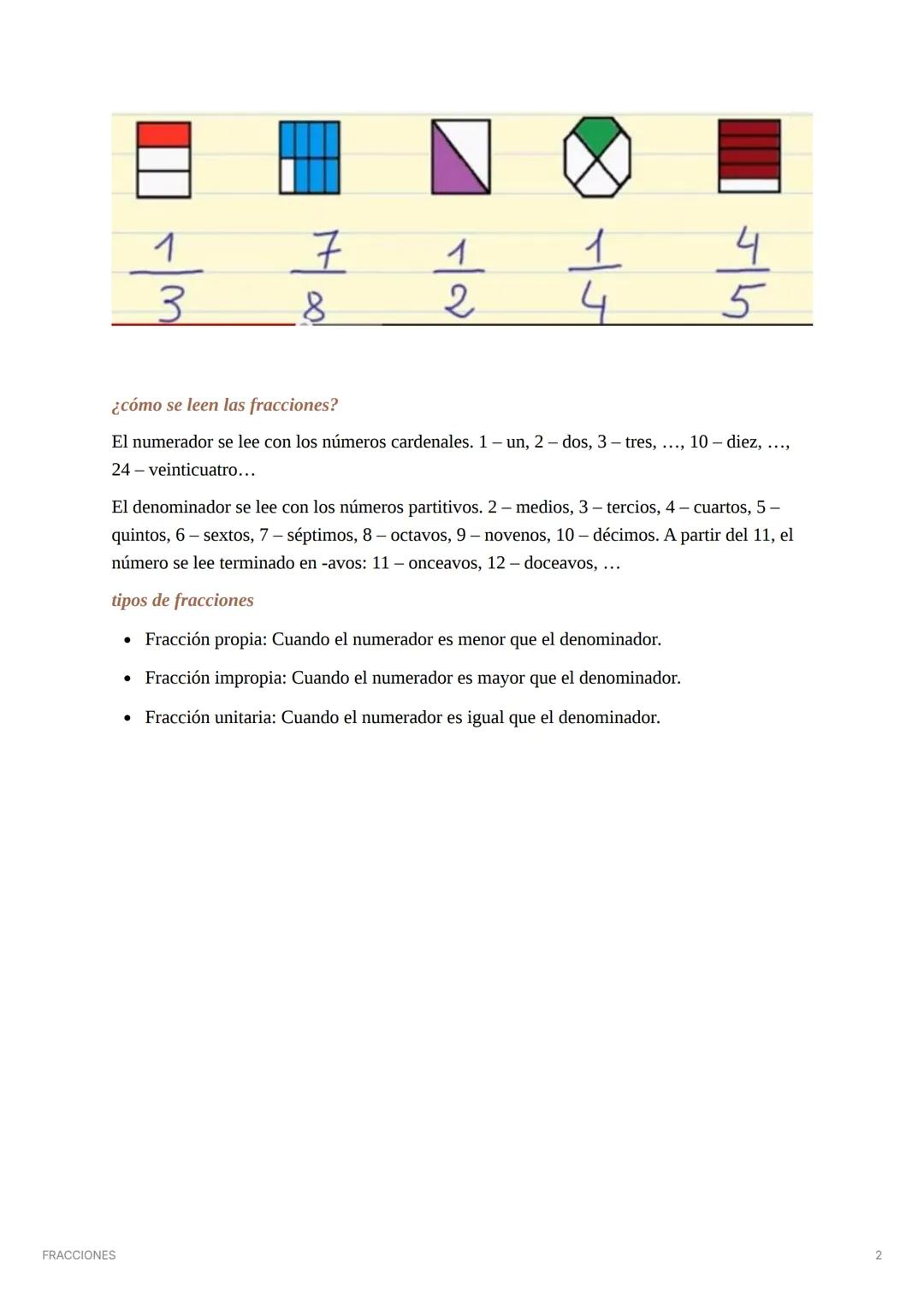 # FRACCIONES
¿qué es una fracción?
Una fracción representa el número de partes que cogemos de una unidad que está dividida en
partes iguales