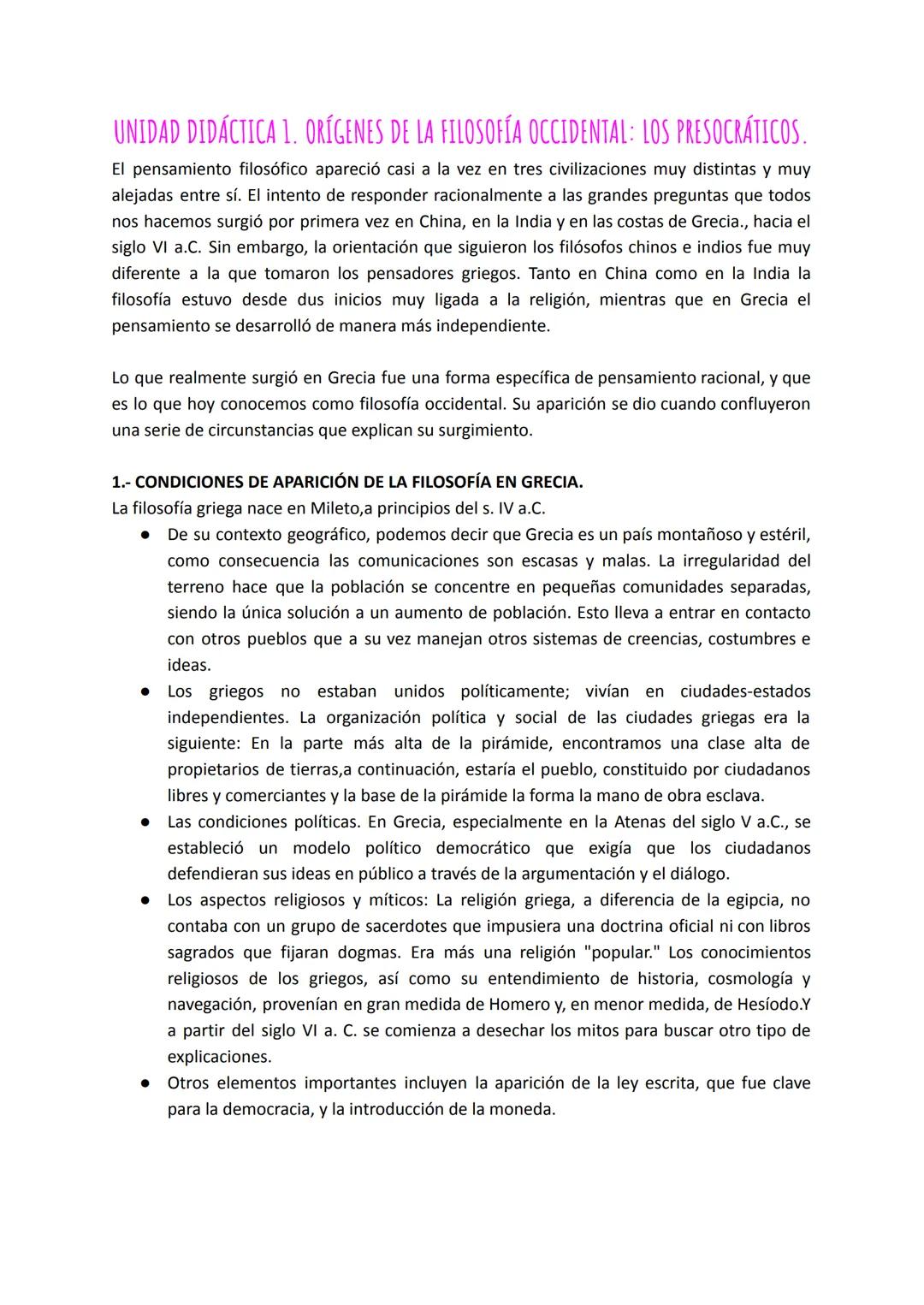 # UNIDAD DIDÁCTICA 1. ORÍGENES DE LA FILOSOFÍA OCCIDENTAL: LOS PRESOCRÁTICOS.
El pensamiento filosófico apareció casi a la vez en tres civil