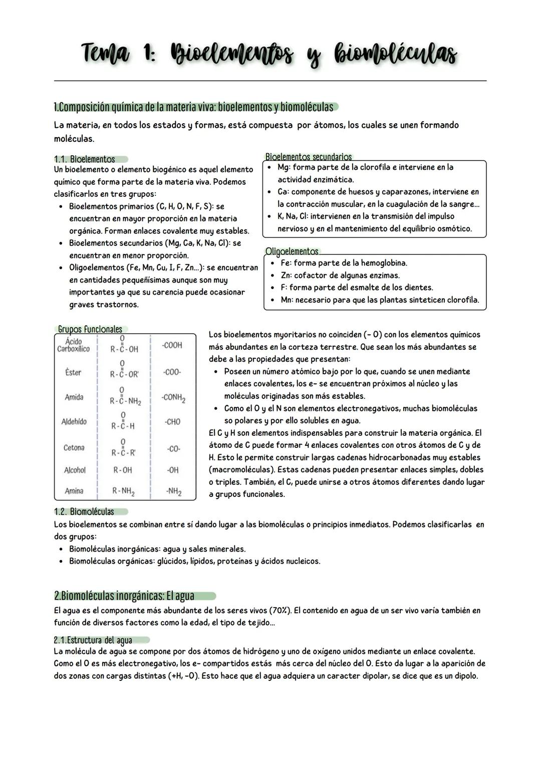 # Tema 1: Bioelementos y biomoléculas
1.Composición química de la materia viva: bioelementos y biomoléculas
La materia, en todos los estad