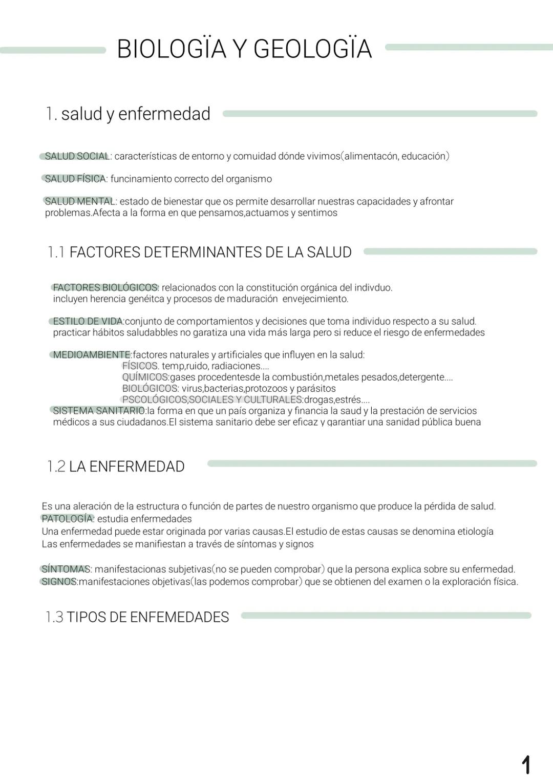 # BIOLOGÍA Title
Jnotes # BIOLOGIA Y GEOLOGIA
1. salud y enfermedad
SALUD SOCIAL: características de entorno y comuidad dónde vivimos (al