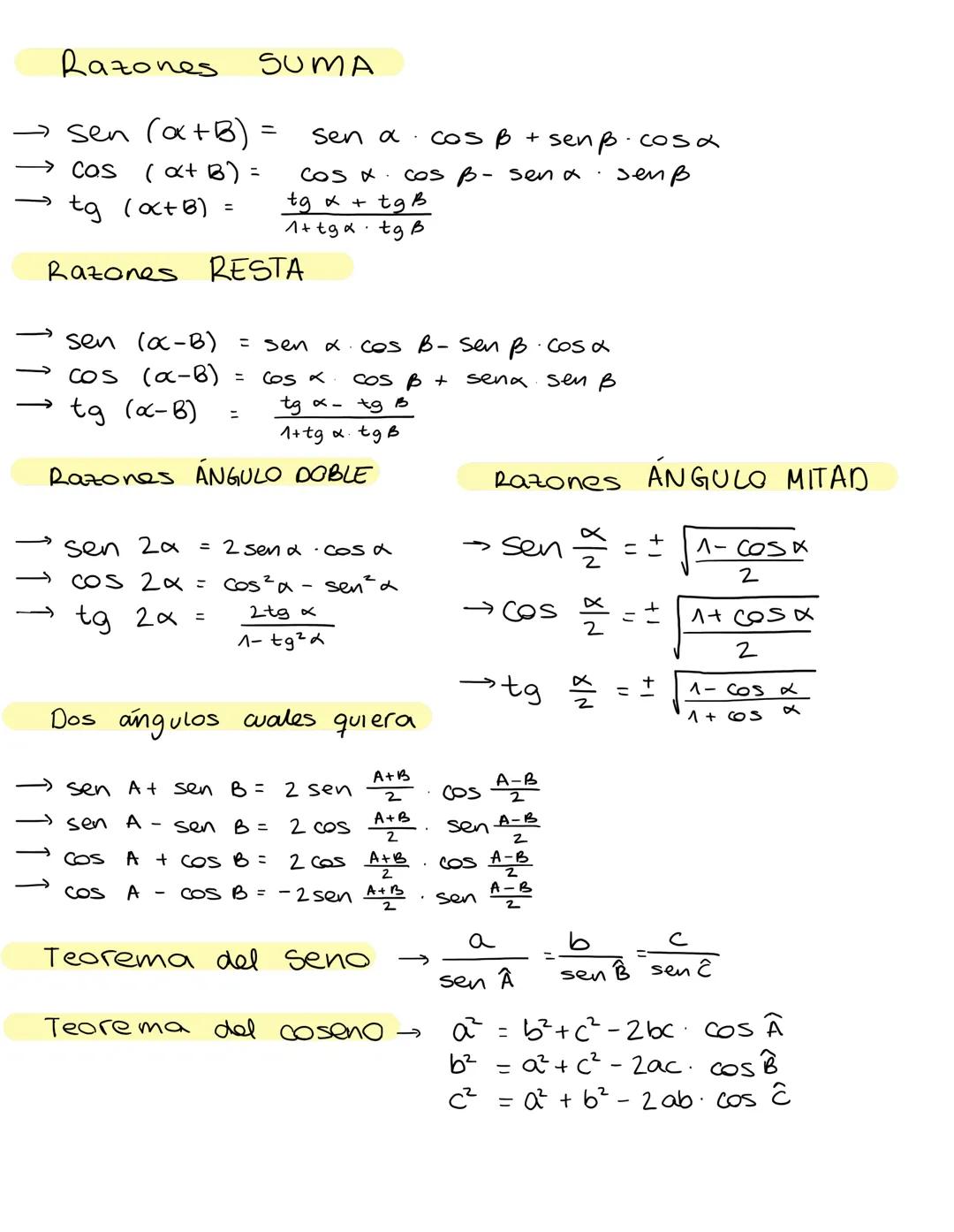 # Razones SUMA
- $\sen (\alpha + \beta) = \sen \alpha \cdot \cos \beta + \sen \beta \cdot \cos \alpha$
- $\cos (\alpha + \beta) = \cos \alp