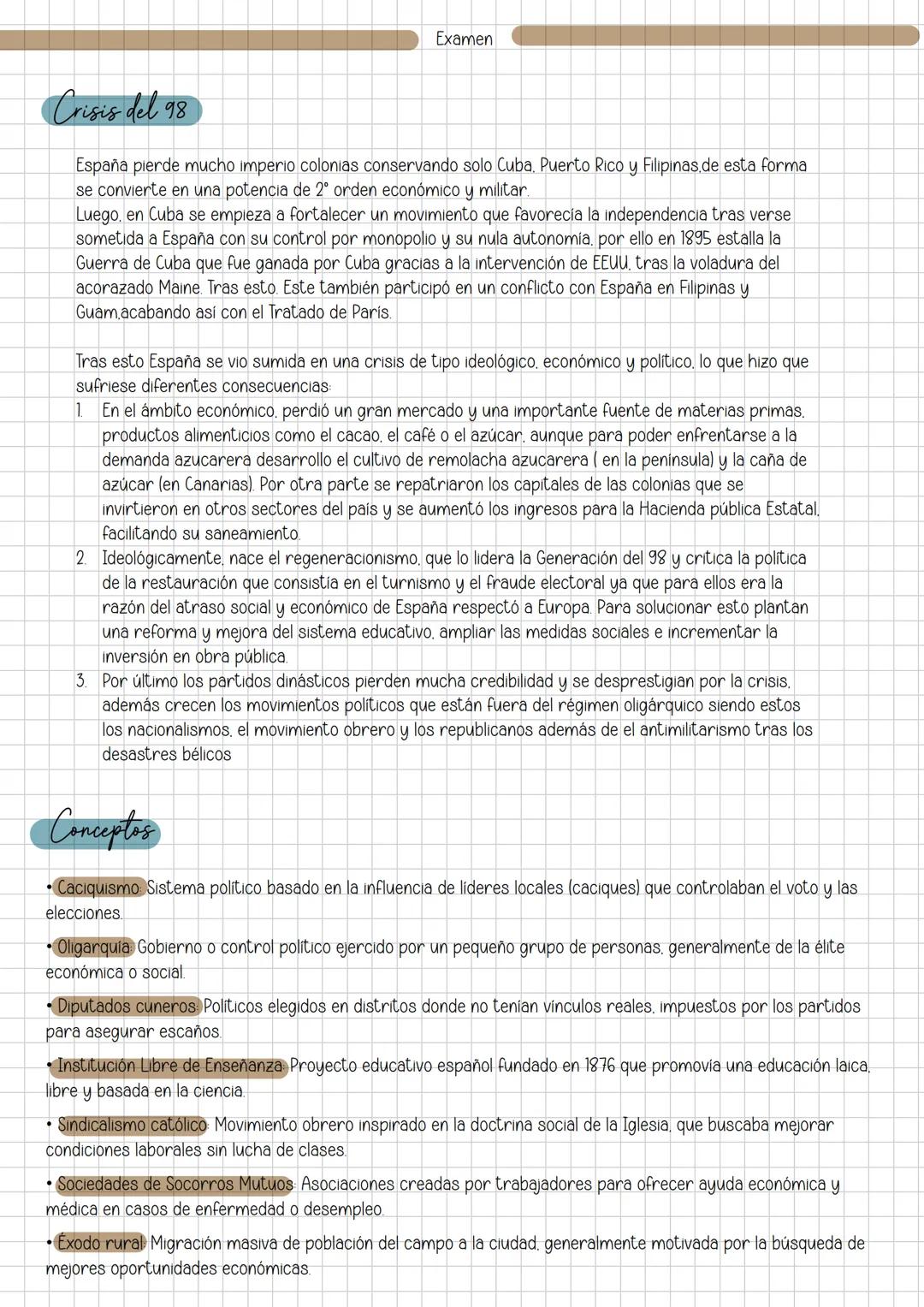 # História Examen
Sistema politico canovista
Cánovas es el encargado de preparar el regreso de los Borbones a España tras el fracaso que c