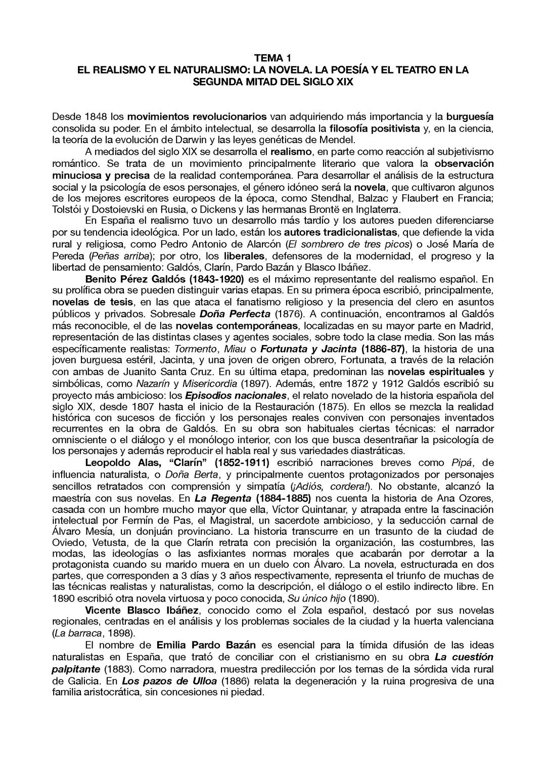 Literatura TEMA 1 El realismo y el naturalismo