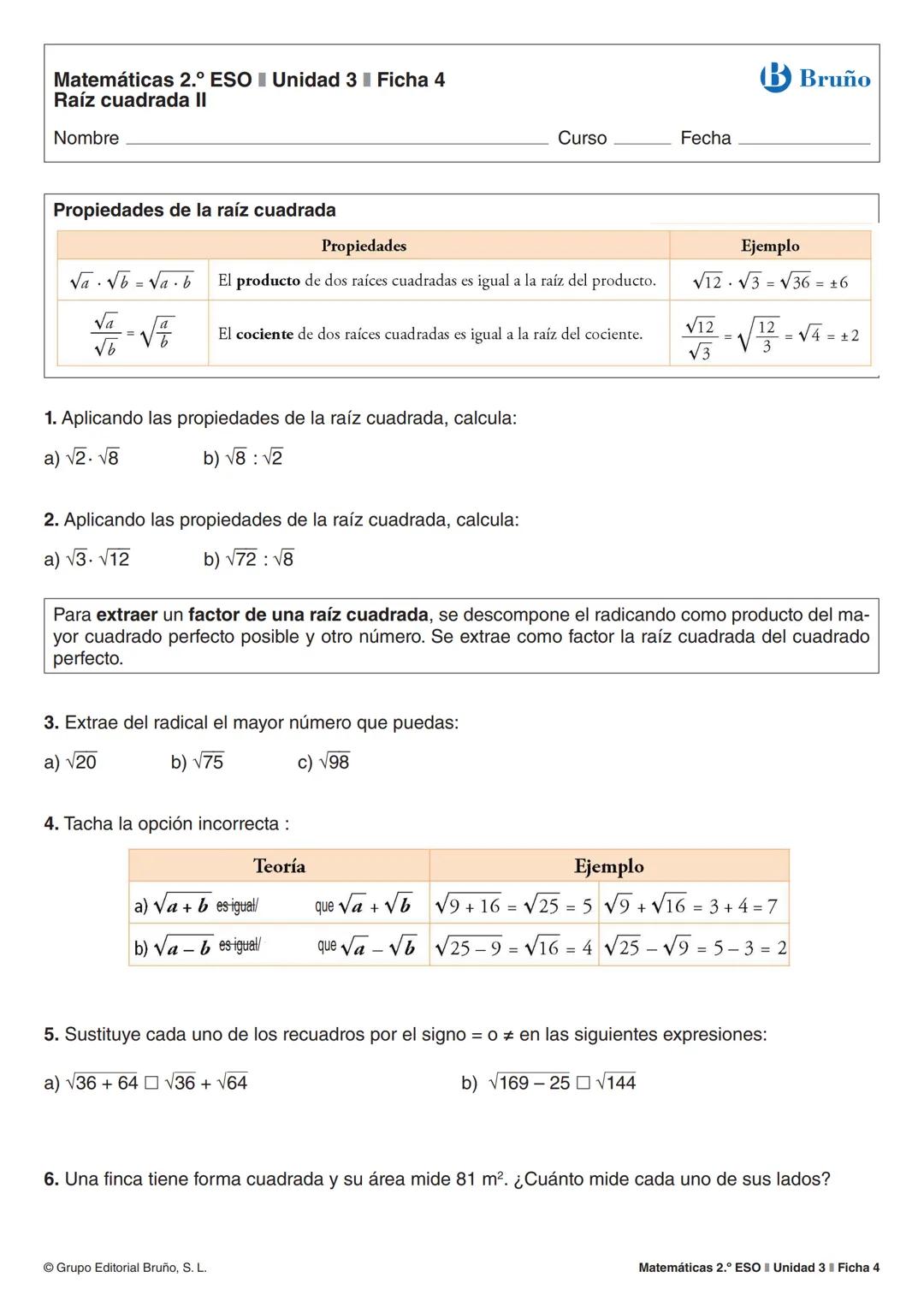 Matemáticas 2.º ESO Unidad 3 Ficha 2
Potencias de exponente entero II
Nombre _______________________________________________________________