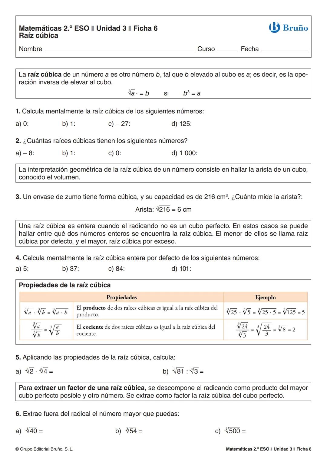 Matemáticas 2.º ESO Unidad 3 Ficha 2
Potencias de exponente entero II
Nombre _______________________________________________________________