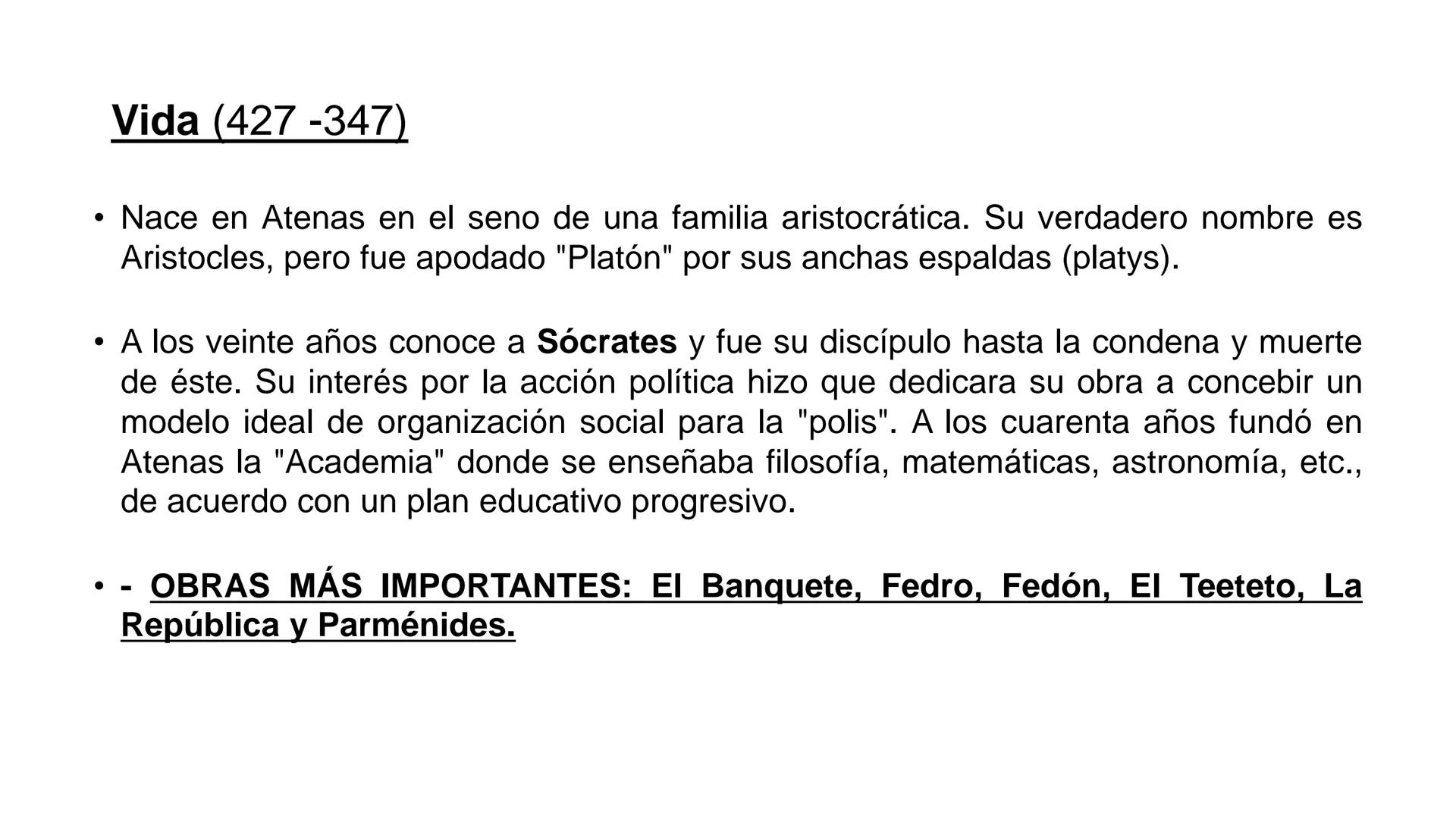 Platón
Fuente de la imagen: https://www.magisnet.com/ # Vida (427-347)
• Nace en Atenas en el seno de una familia aristocrática. Su verdad