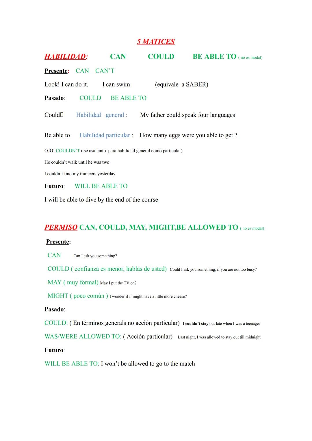 # MODAL VERBS
## 1 CARACTERÍSTICAS
1. No añaden -s en tercera persona del singular She can swim (NO She eans.....)
2. No usan DO/DOES pa
